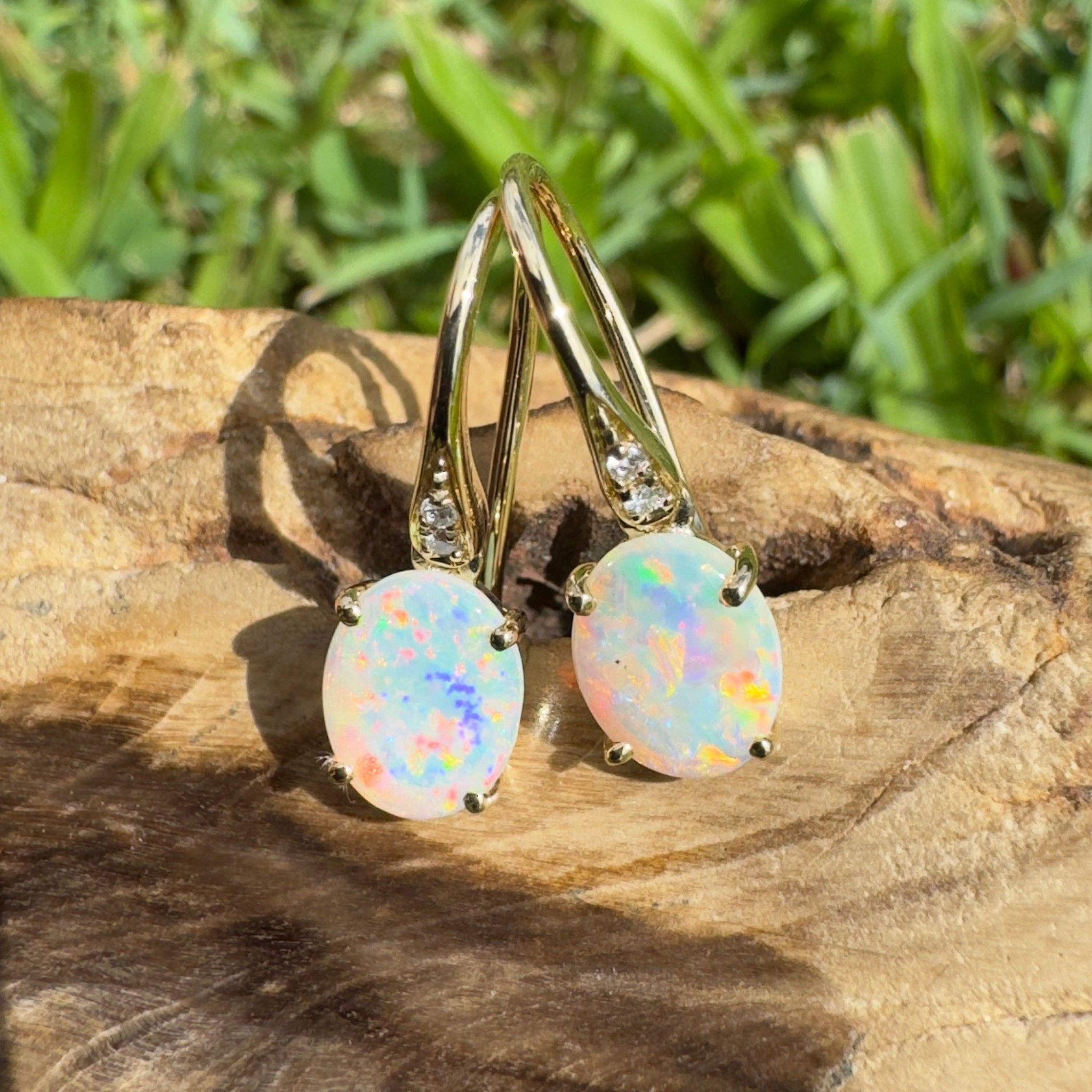 Outback Aurora ~ 14ct Solid Gold 1ct Coober Pedy Opal and Diamond Earrings