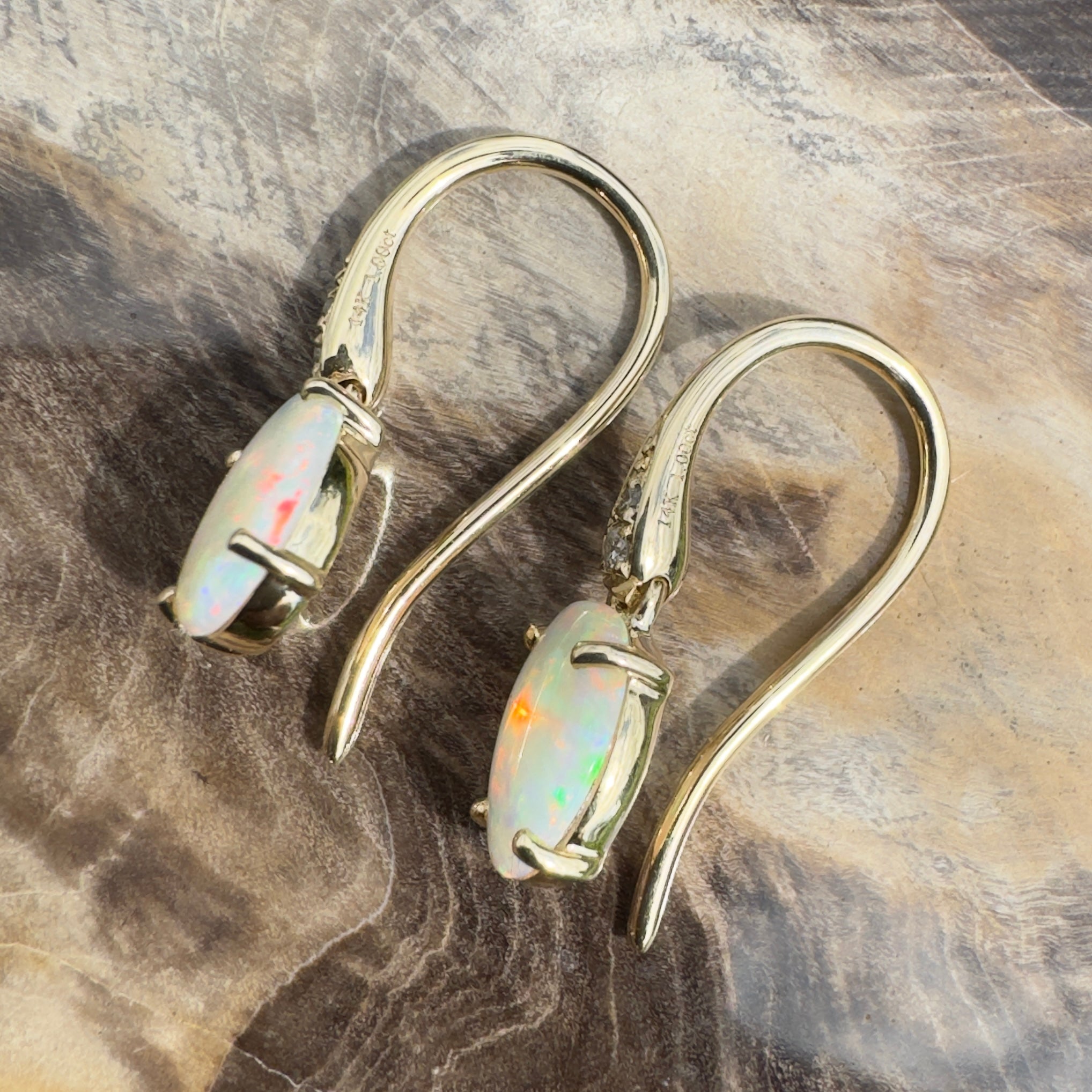 Outback Aurora ~ 14ct Solid Gold 1ct Coober Pedy Opal and Diamond Earrings