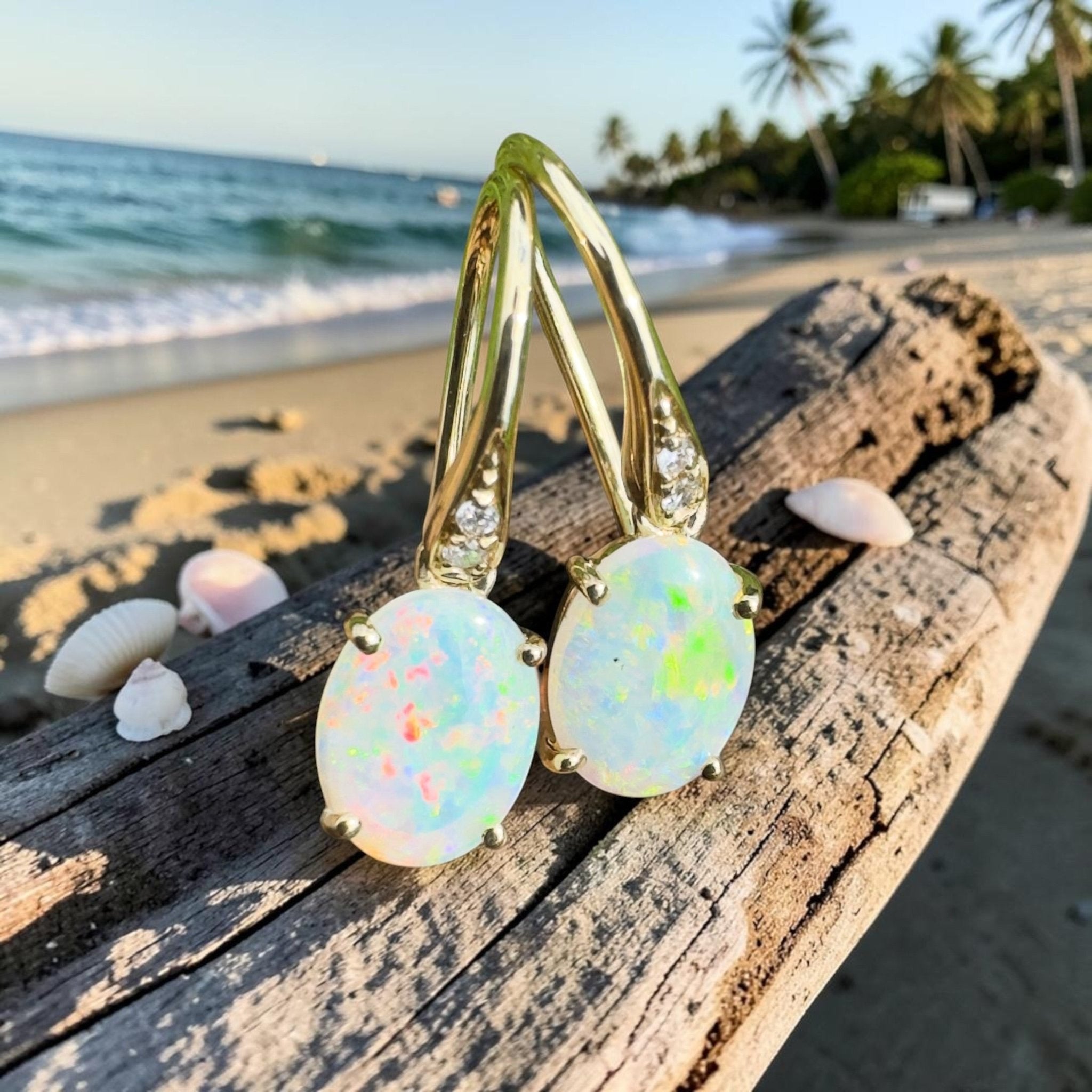 Outback Aurora ~ 14ct Solid Gold 1ct Coober Pedy Opal and Diamond Earrings