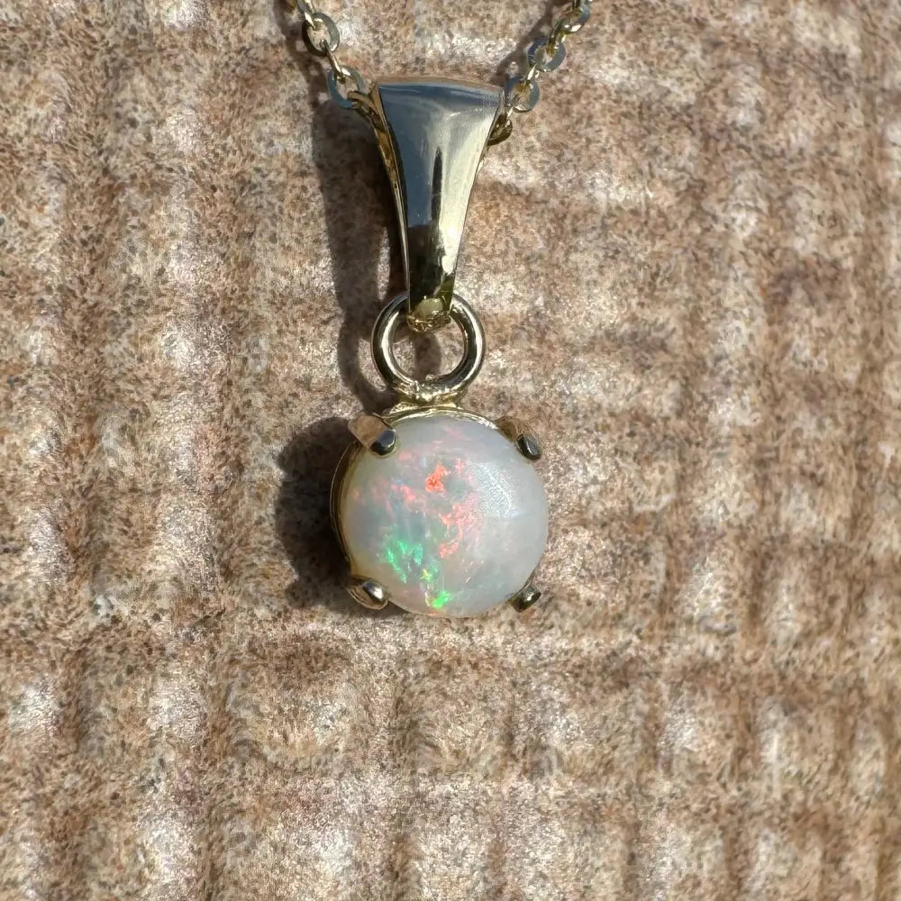 Handcrafted 9ct gold Outback Fire opal pendant necklace with Coober Pedy opal