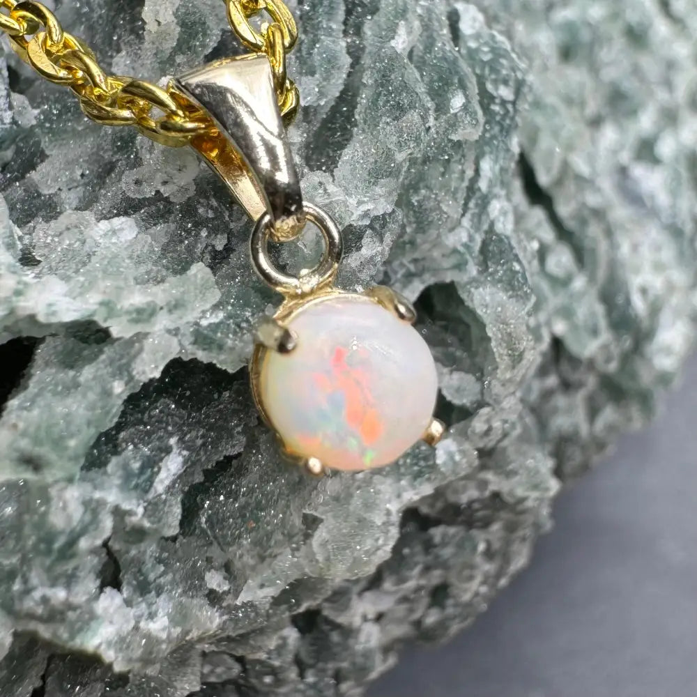 Gold chain with handcrafted 9ct solid gold Coober Pedy opal pendant named Outback Fire