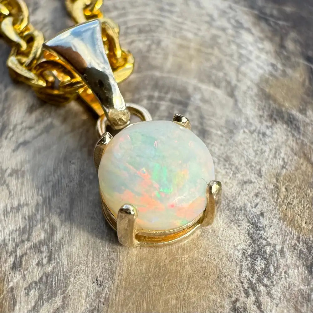 Opal pendant with gold chain from Outback Fire handcrafted 9ct solid gold Coober Pedy opal