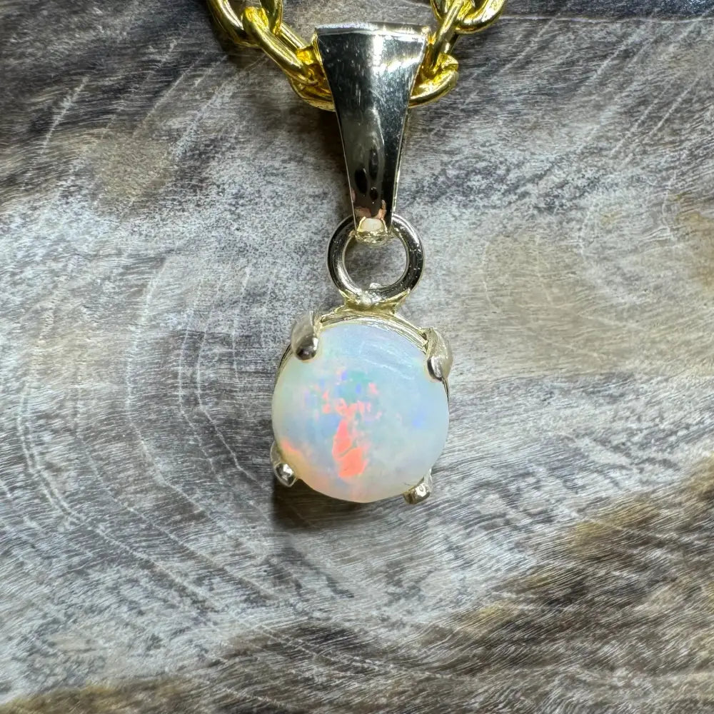 Outback Fire handcrafted 9ct solid gold Coober Pedy opal pendant on gold chain