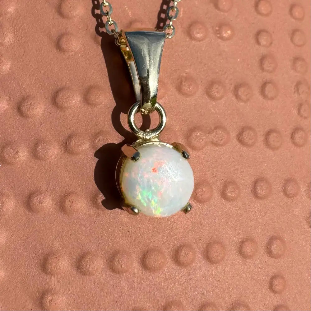 Handcrafted 9ct solid gold Opal pendant necklace with 0.8ct Coober Pedy Opal from Outback Fire