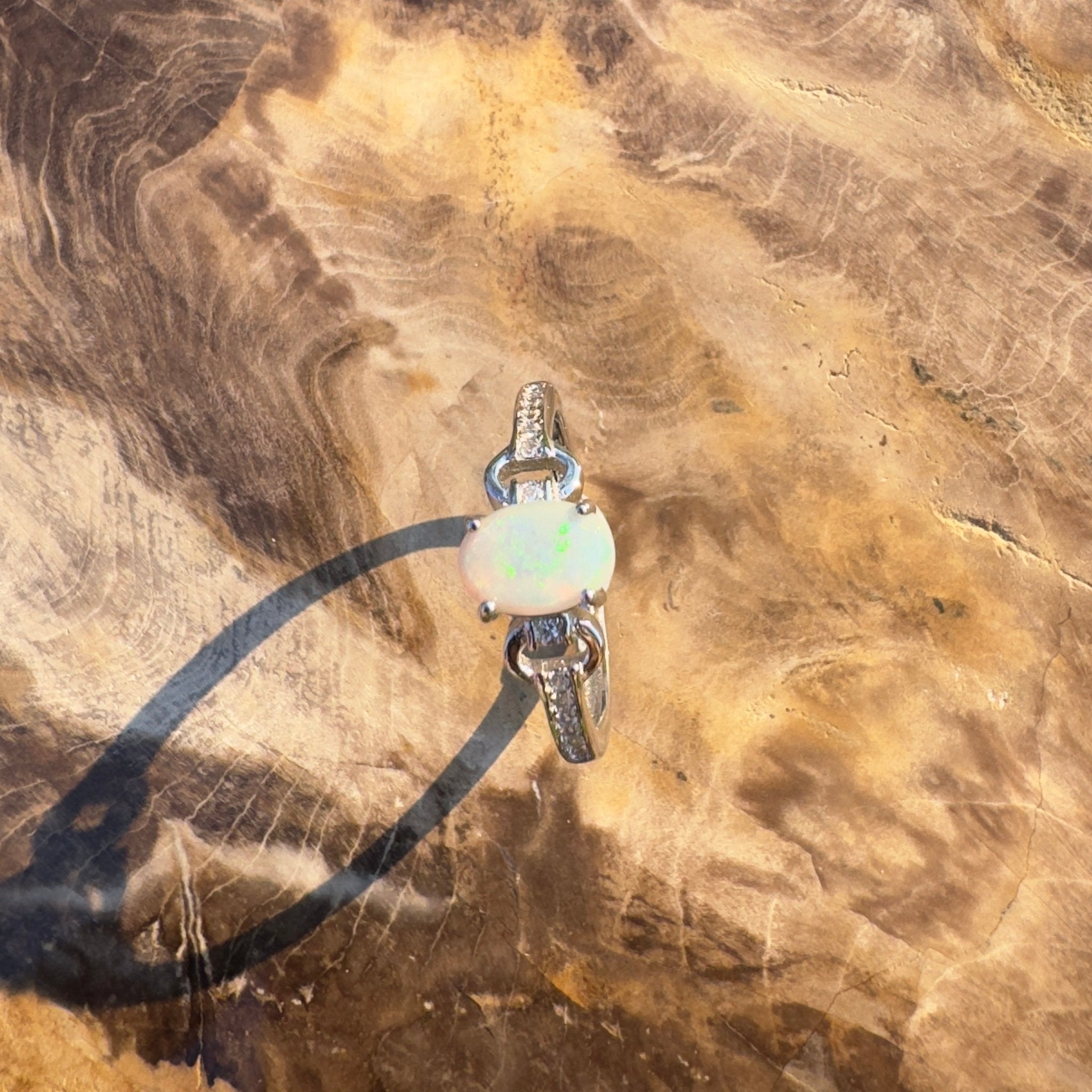 Outback Grace ~ Handcrafted 0.7ct Coober Pedy Opal Ring – Sterling Silver Radiance.