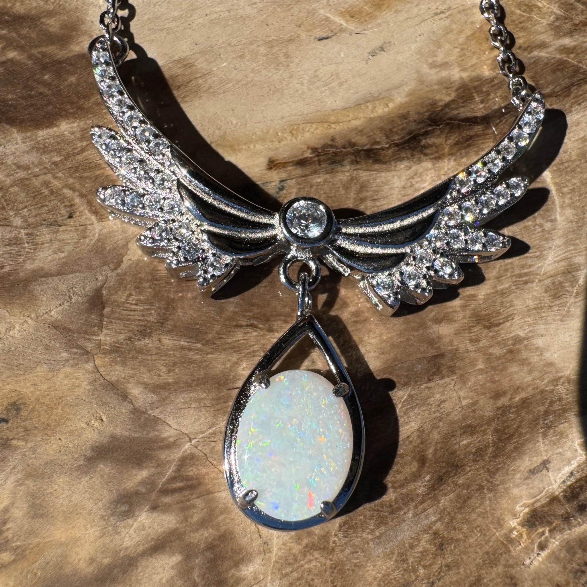 Outback Halo ~ 1.1ct Solid Coober Pedy Opal 925 Sterling Silver Pendant Necklace