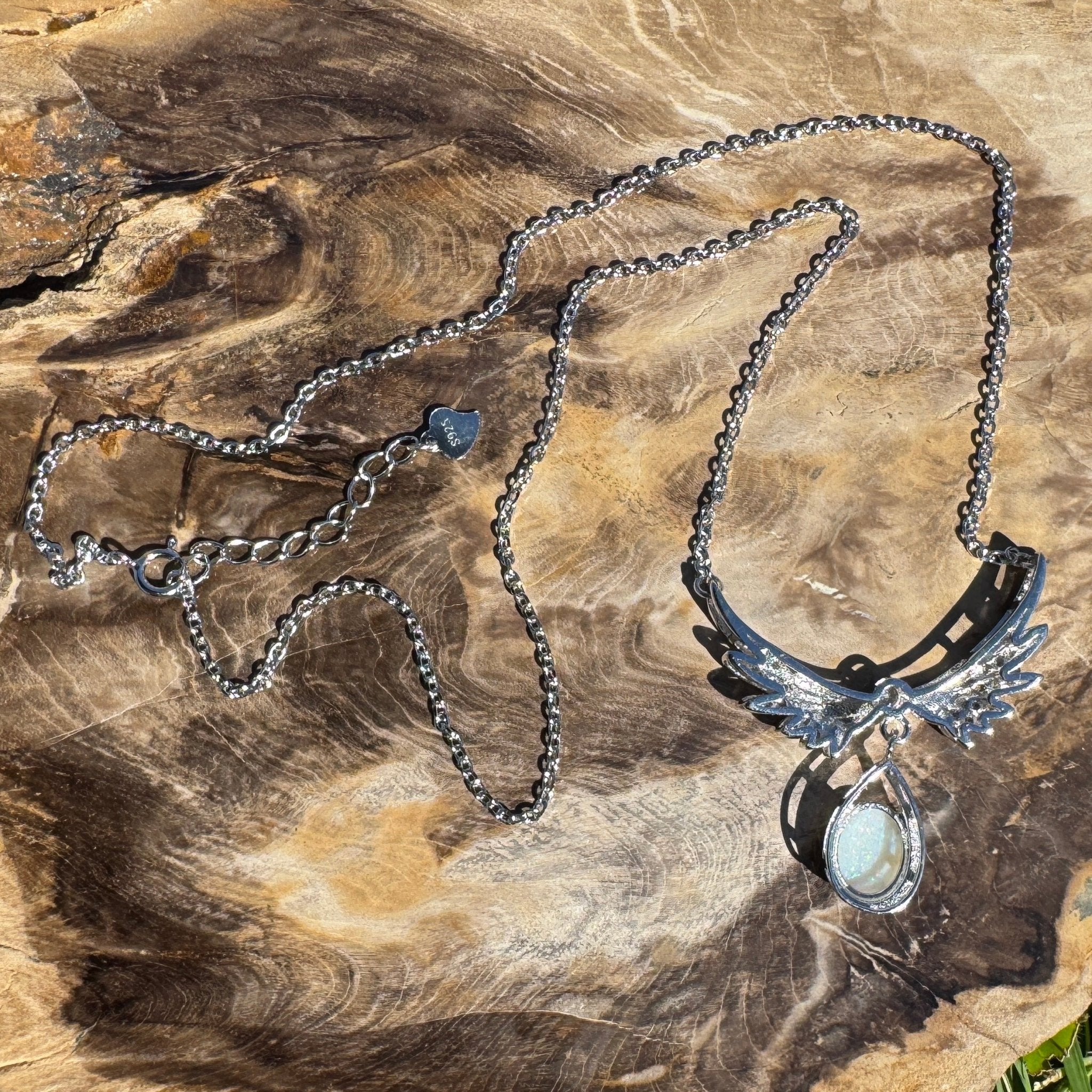 Outback Halo ~ 1.1ct Solid Coober Pedy Opal 925 Sterling Silver Pendant Necklace