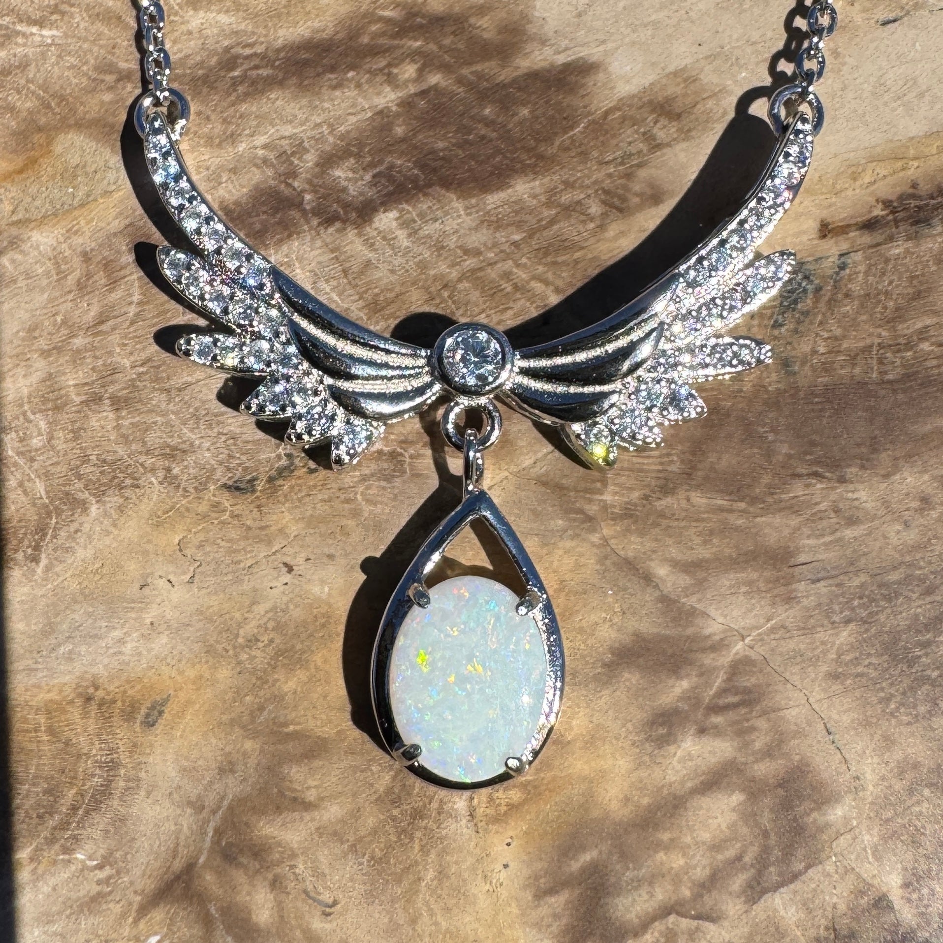 Outback Halo ~ 1.1ct Solid Coober Pedy Opal 925 Sterling Silver Pendant Necklace