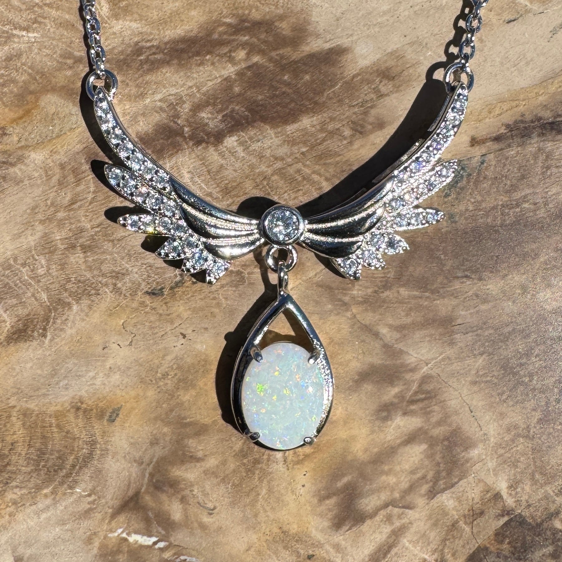 Outback Halo ~ 1.1ct Solid Coober Pedy Opal 925 Sterling Silver Pendant Necklace