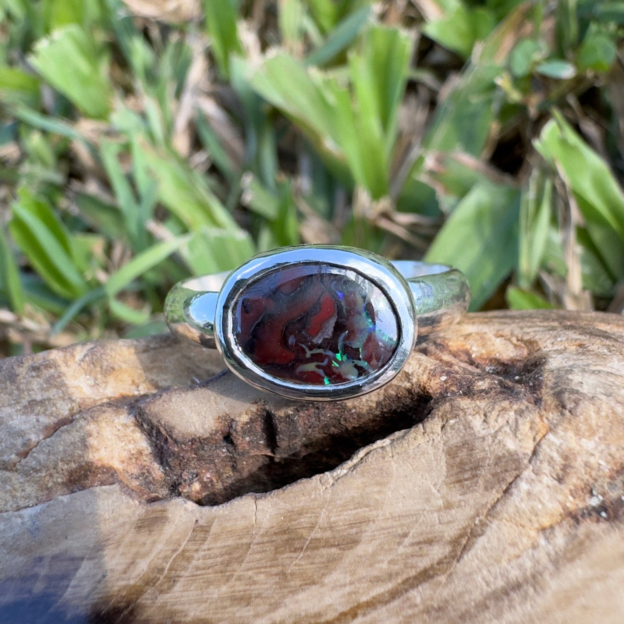 Outback Shine ~ 1.9ct Solid Queensland Boulder Opal 925 Sterling Silver Ring