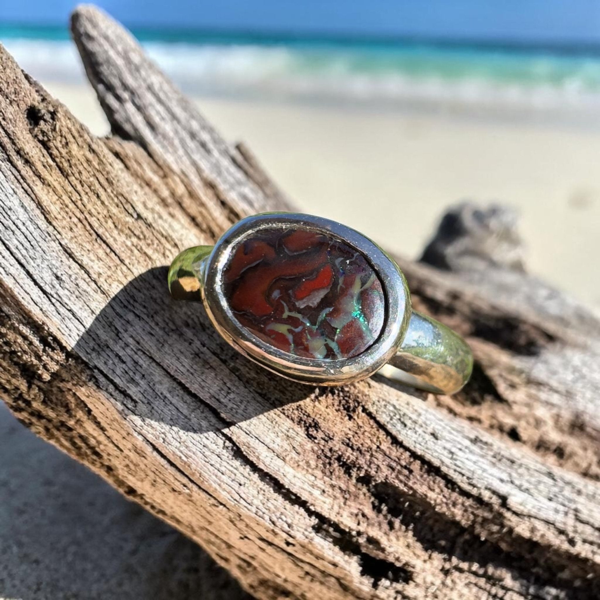 Outback Shine ~ 1.9ct Solid Queensland Boulder Opal 925 Sterling Silver Ring