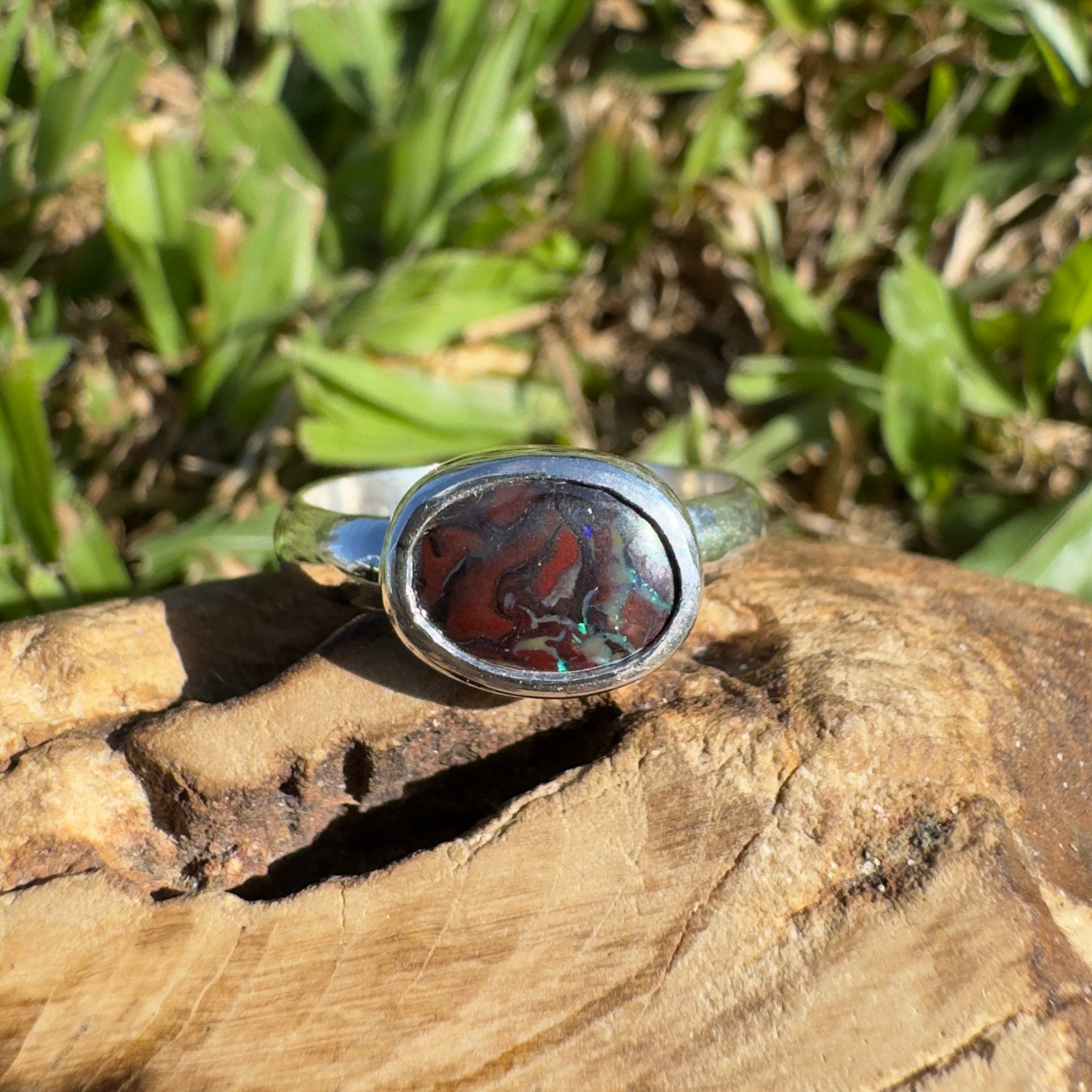 Outback Shine ~ 1.9ct Solid Queensland Boulder Opal 925 Sterling Silver Ring