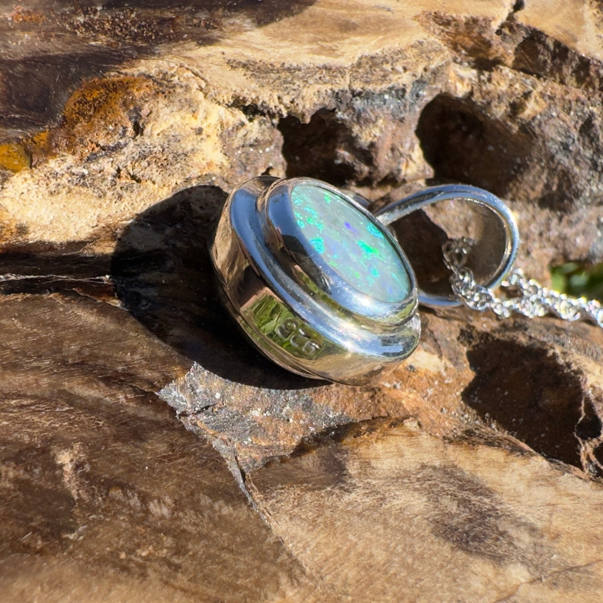 Outback Spirit ~ 1.4ct Double Sided (Two Opals) Solid Lightning Ridge Opal 925 Silver Pendant Necklace