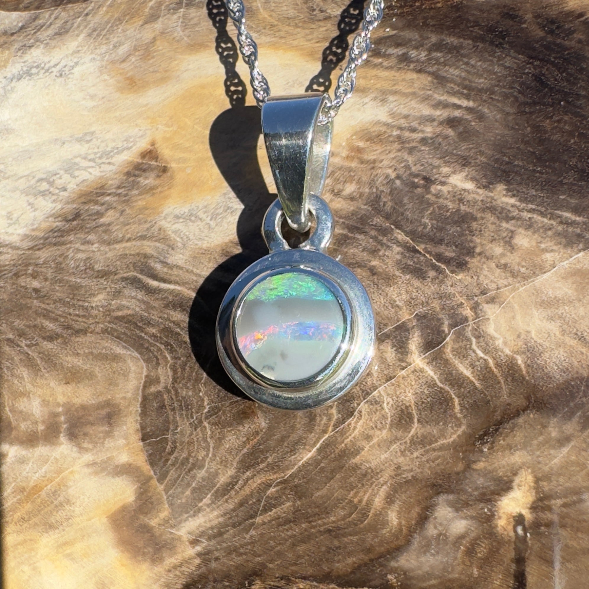 Outback Spirit ~ 1.4ct Double Sided (Two Opals) Solid Lightning Ridge Opal 925 Silver Pendant Necklace