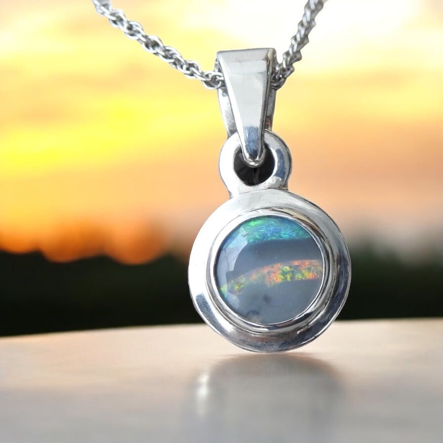 Outback Spirit ~ 1.4ct Double Sided (Two Opals) Solid Lightning Ridge Opal 925 Silver Pendant Necklace