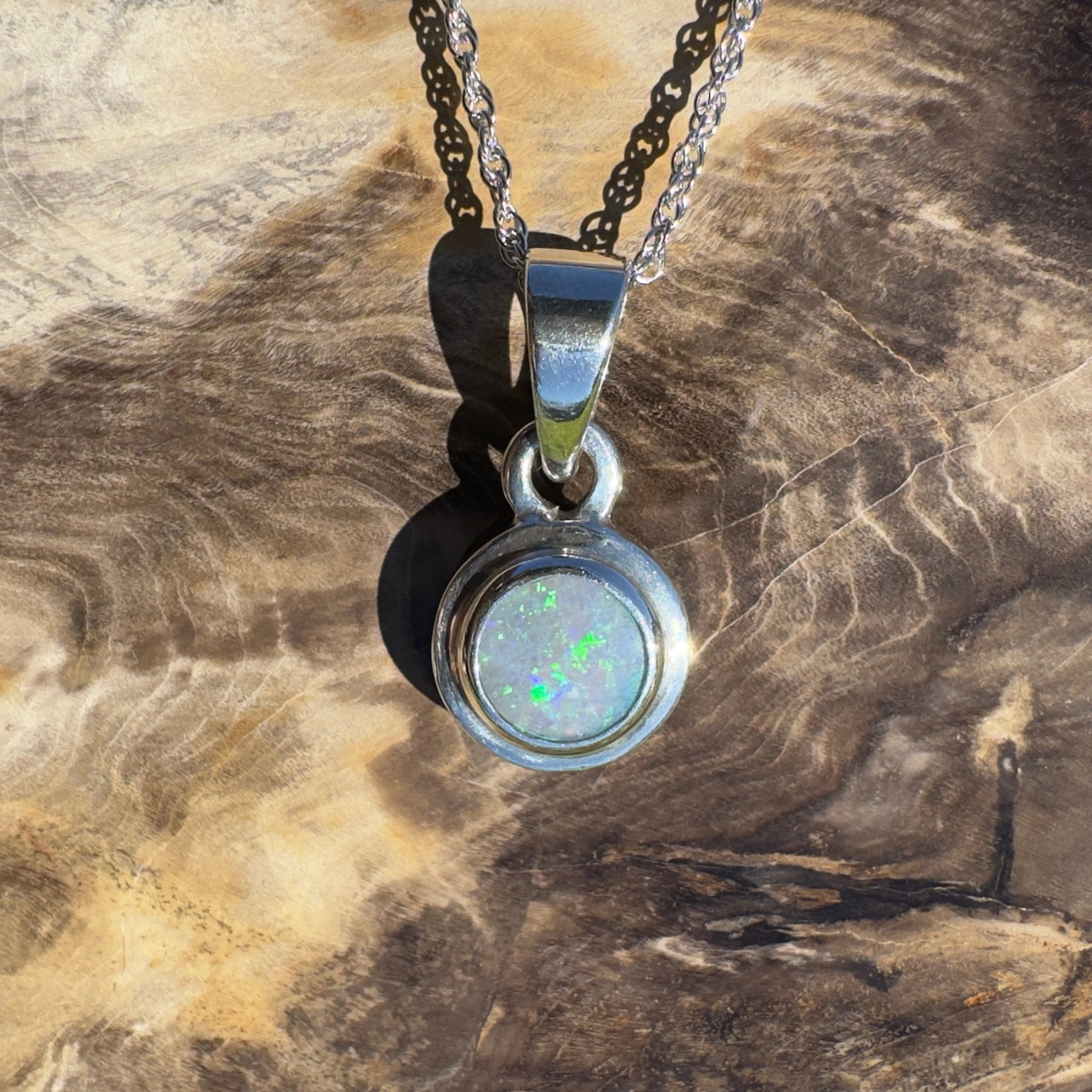 Outback Spirit ~ 1.4ct Double Sided (Two Opals) Solid Lightning Ridge Opal 925 Silver Pendant Necklace