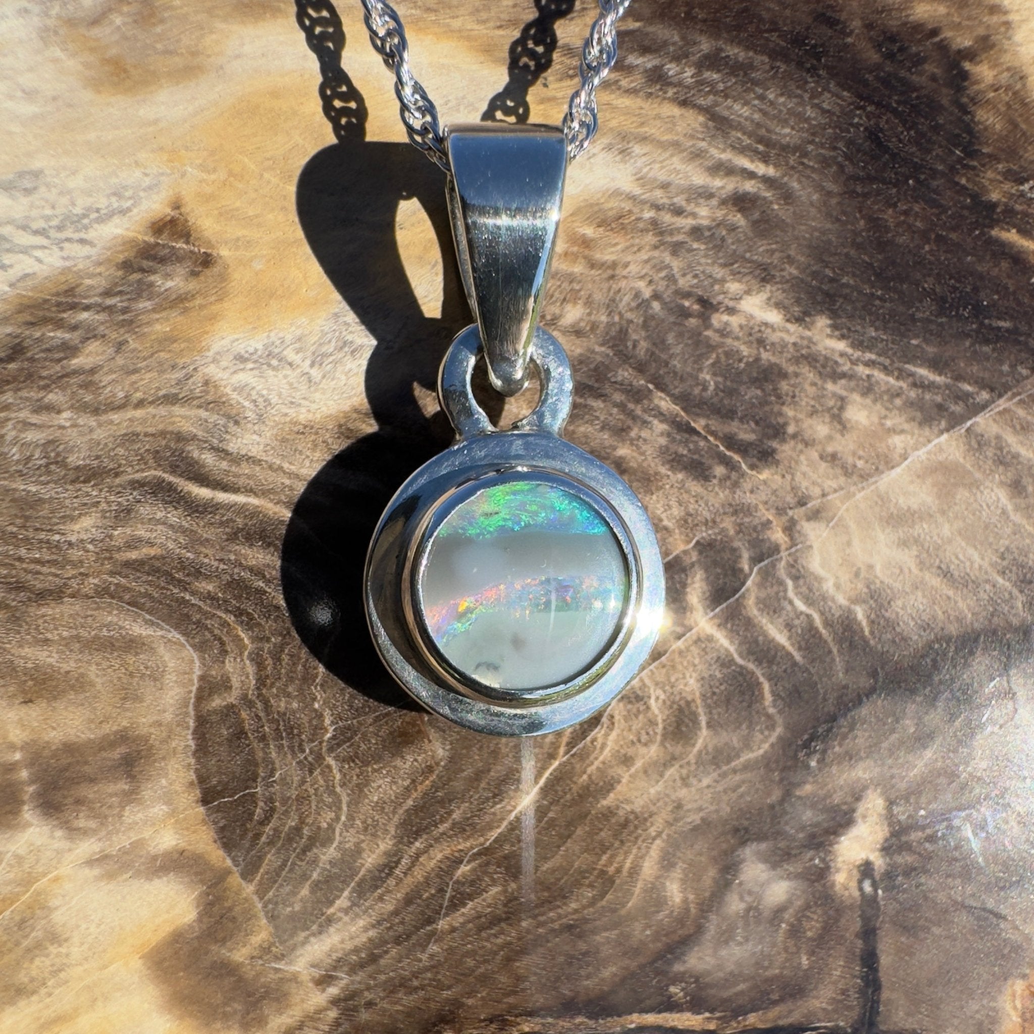 Outback Spirit ~ 1.4ct Double Sided (Two Opals) Solid Lightning Ridge Opal 925 Silver Pendant Necklace