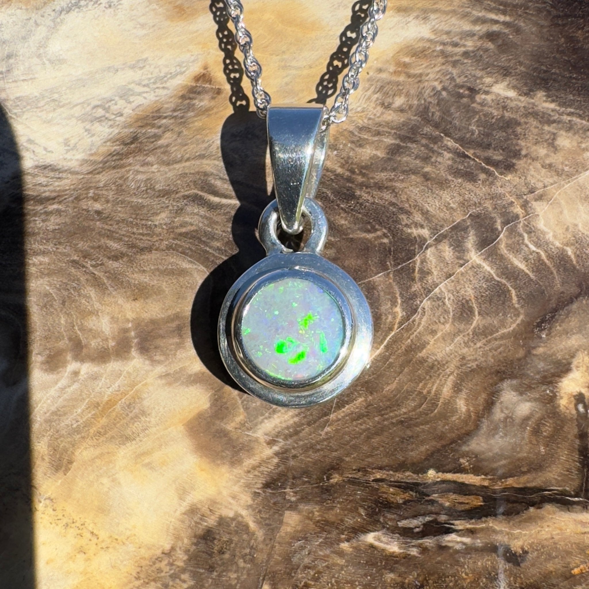 Outback Spirit ~ 1.4ct Double Sided (Two Opals) Solid Lightning Ridge Opal 925 Silver Pendant Necklace