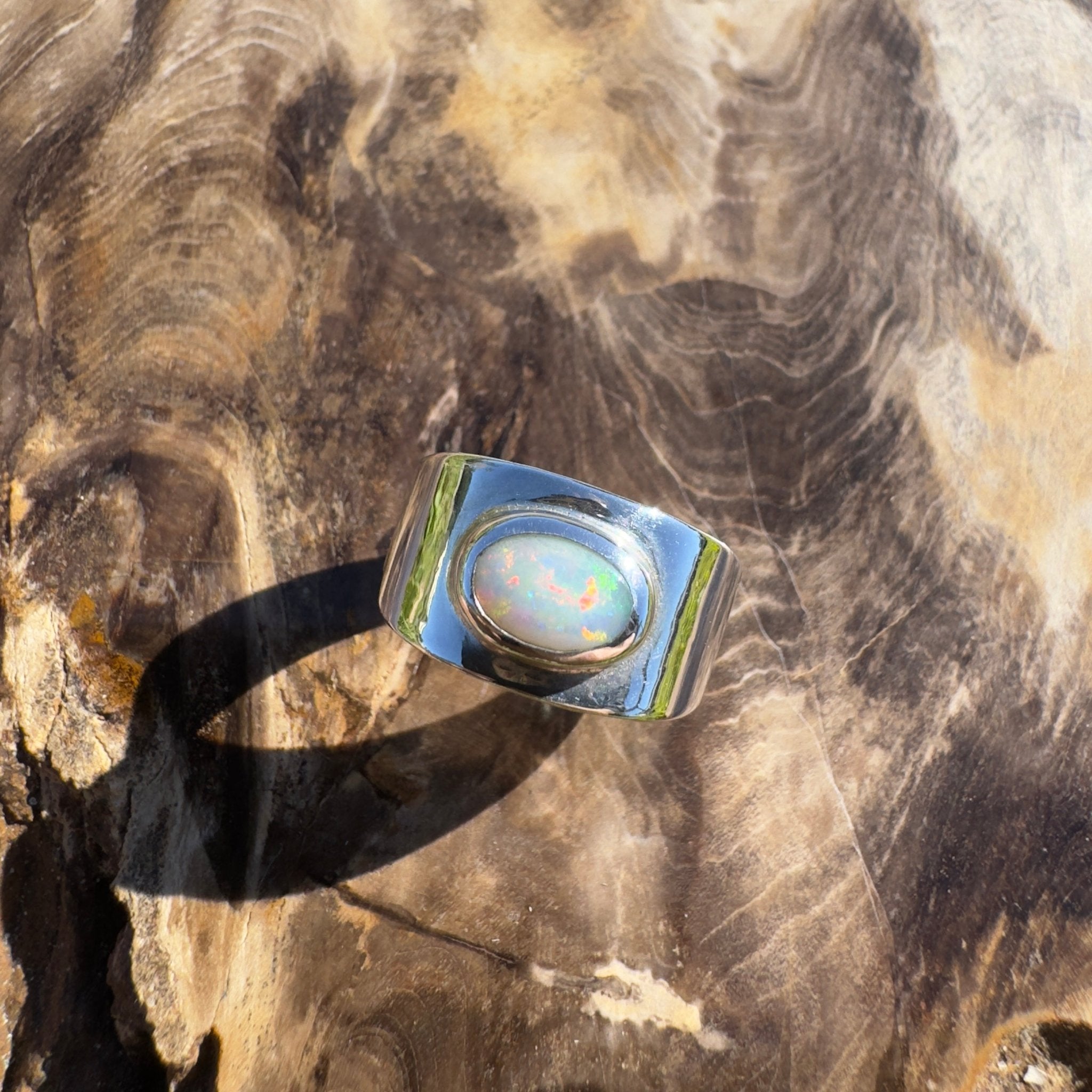 Outback Starry Sky ~ 0.8ct Solid Mintabie Opal 925 Silver Ring