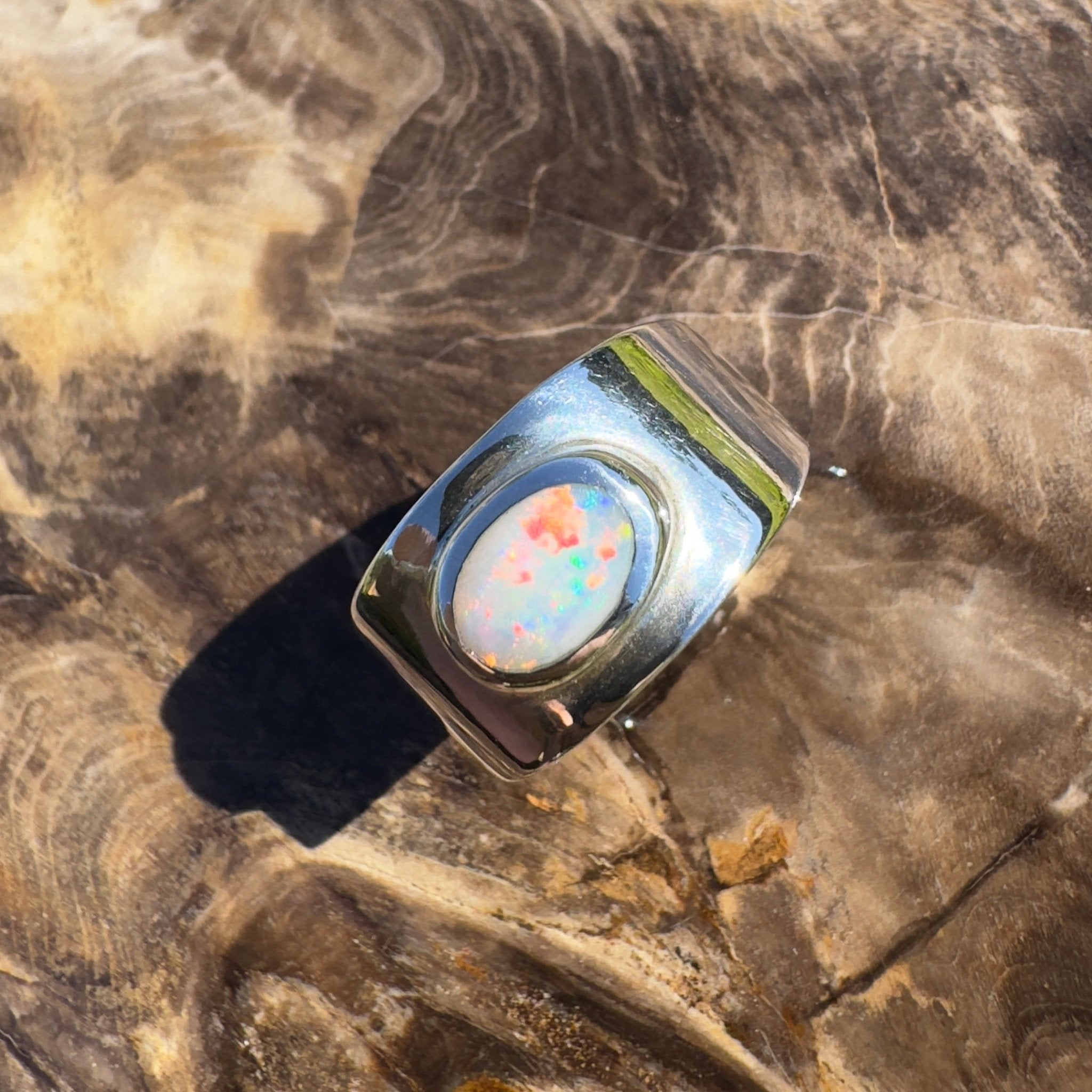 Outback Starry Sky ~ 0.8ct Solid Mintabie Opal 925 Silver Ring