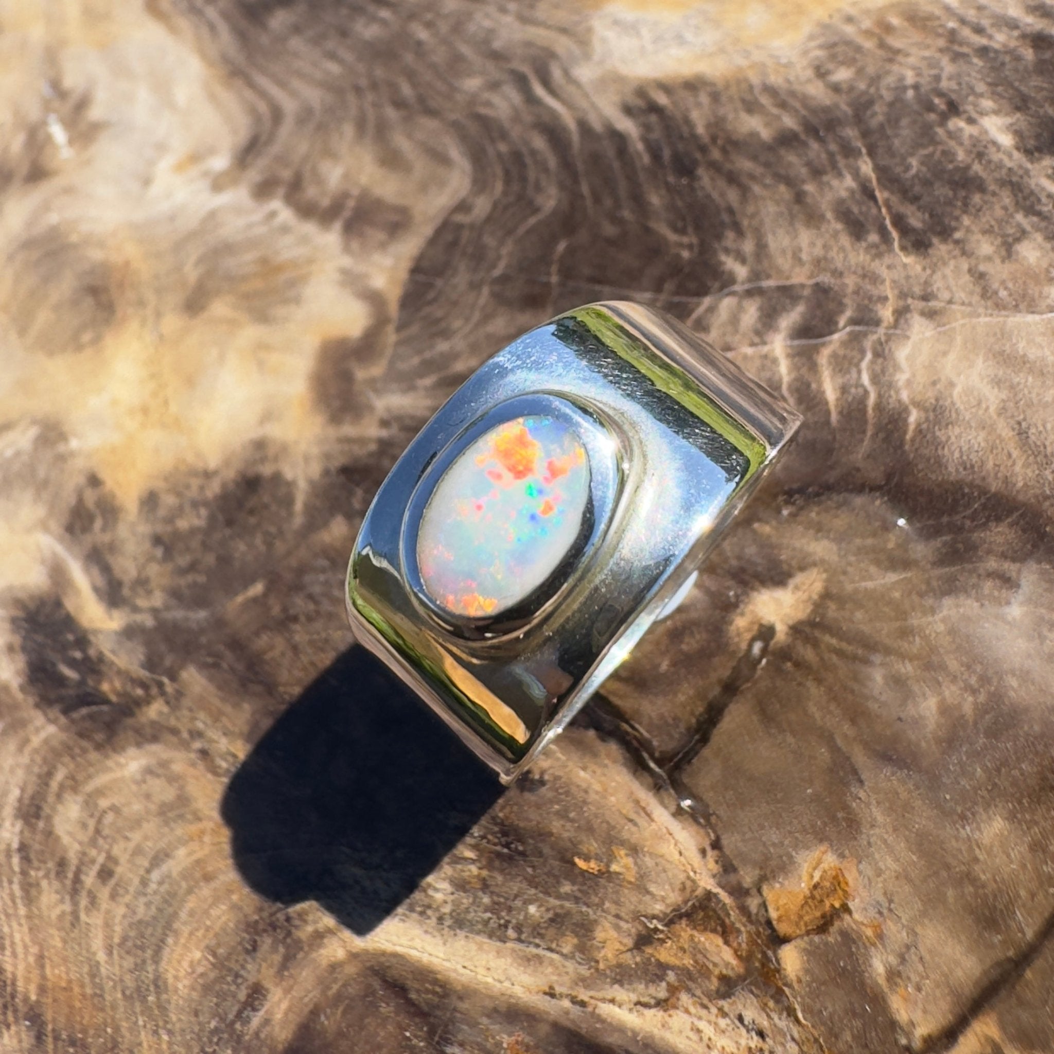 Outback Starry Sky ~ 0.8ct Solid Mintabie Opal 925 Silver Ring