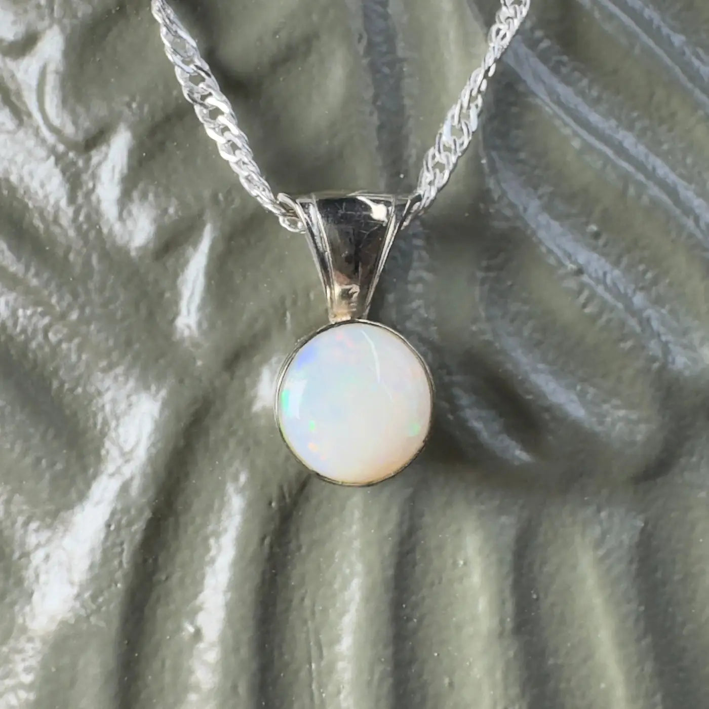 Silver chain with Opal pendant from Outback to Ocean handcrafted white gold jewelry