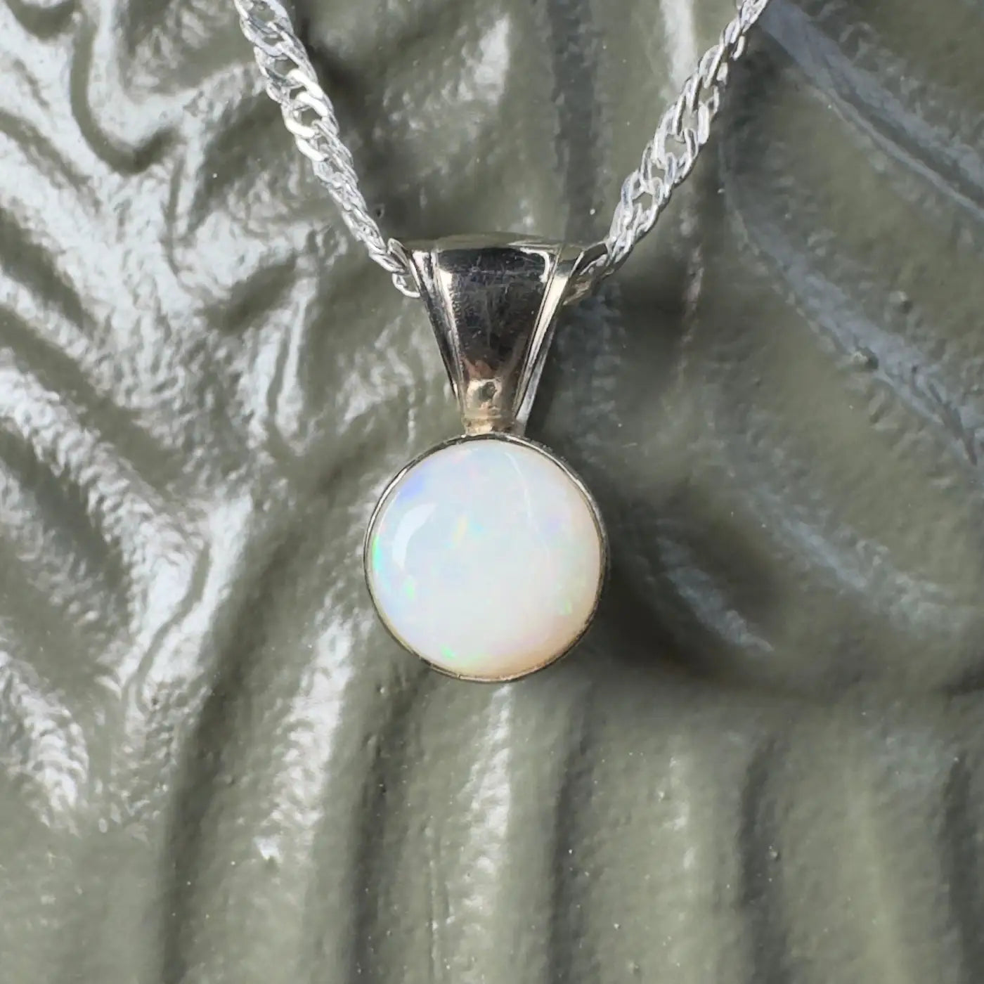 Silver opal pendant necklace from Outback to Ocean handcrafted in 9ct white gold