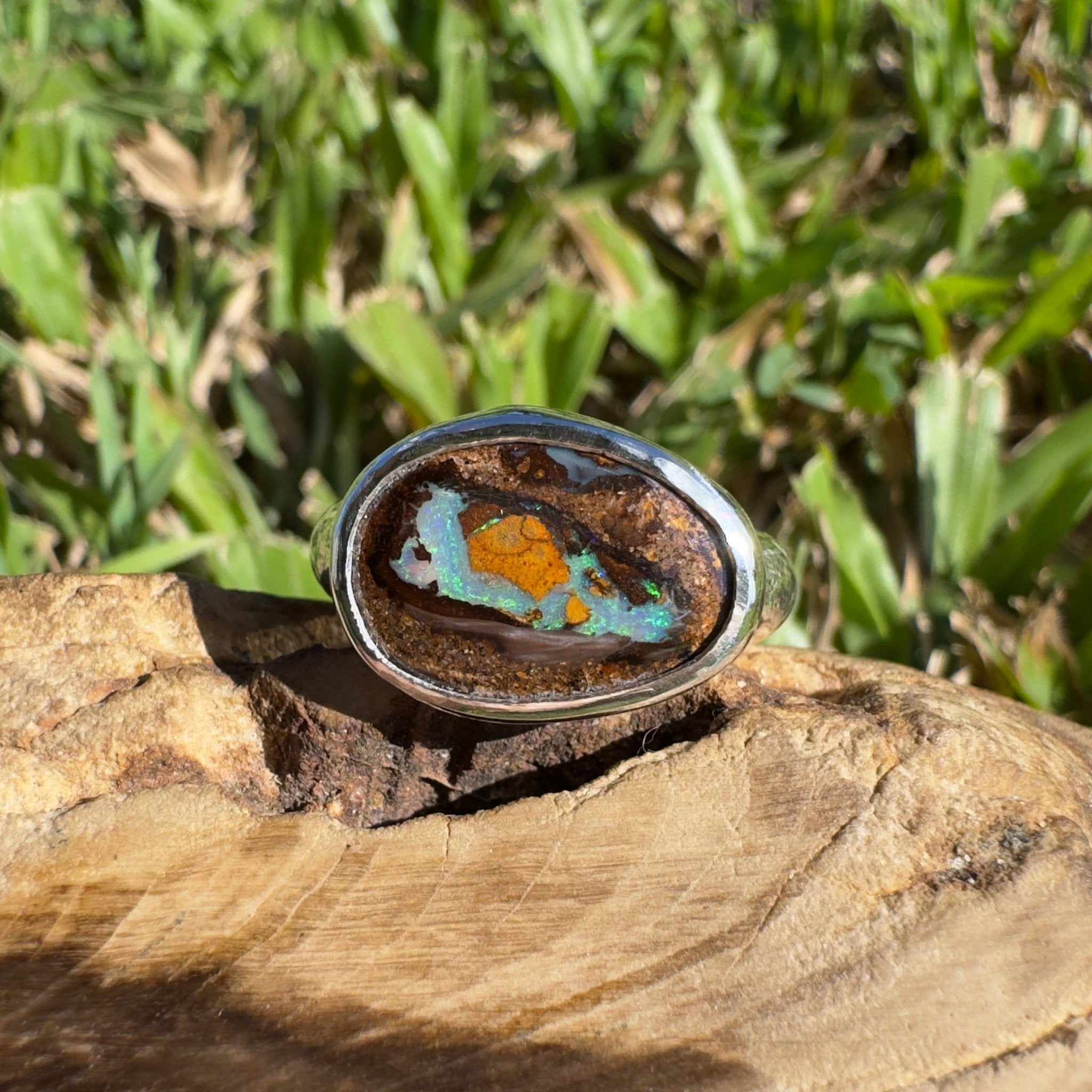 Outback to Ocean Spray ~ 4ct Solid Queensland Boulder Opal 925 Sterling Silver Ring
