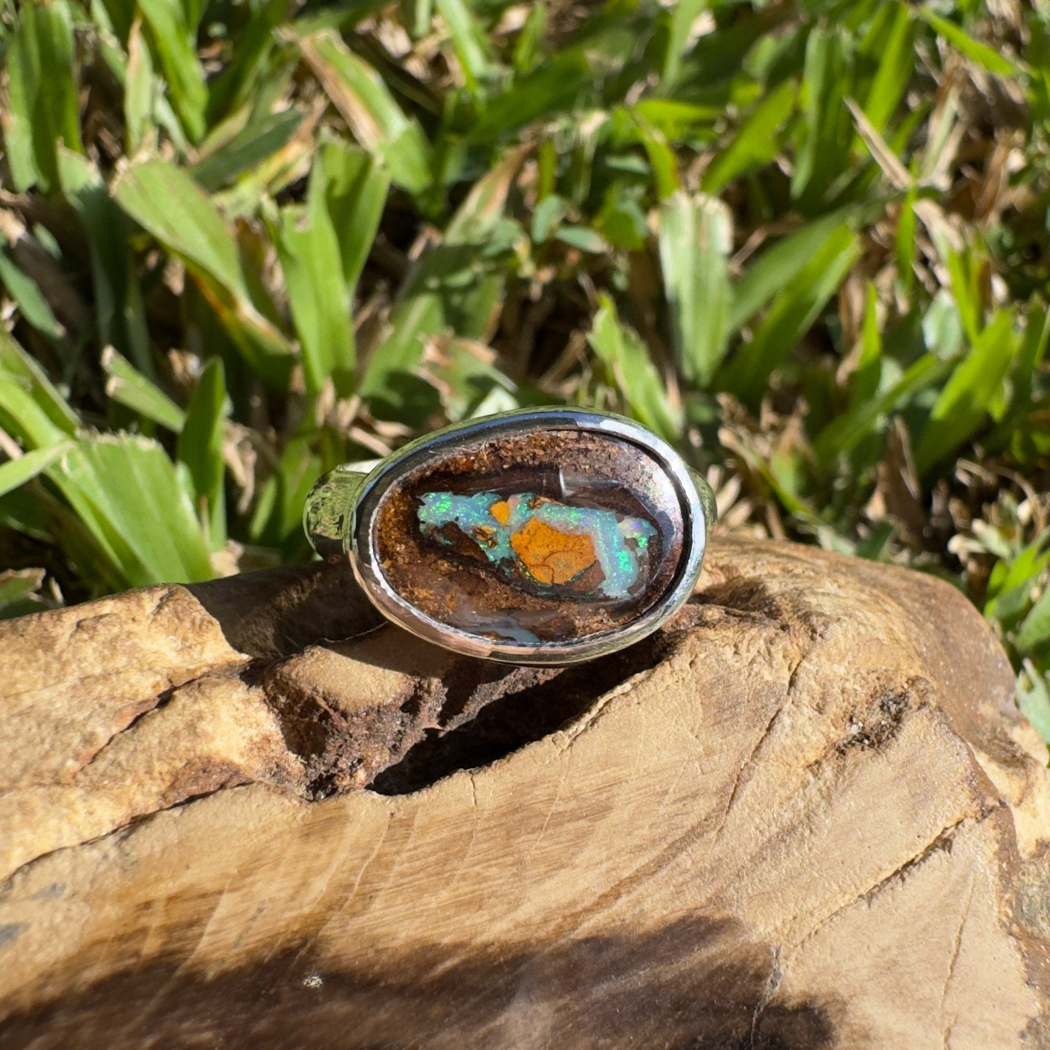 Outback to Ocean Spray ~ 4ct Solid Queensland Boulder Opal 925 Sterling Silver Ring