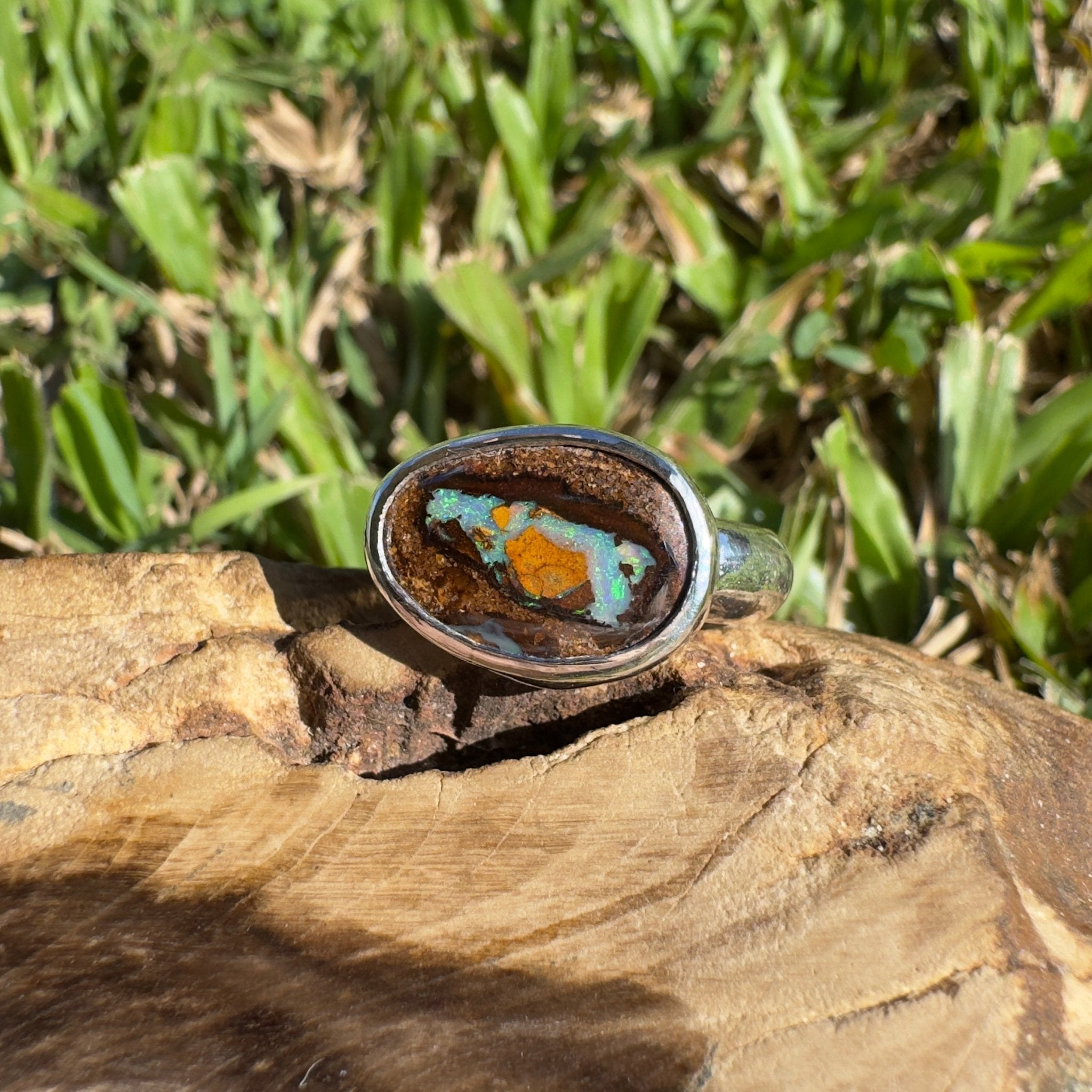 Outback to Ocean Spray ~ 4ct Solid Queensland Boulder Opal 925 Sterling Silver Ring