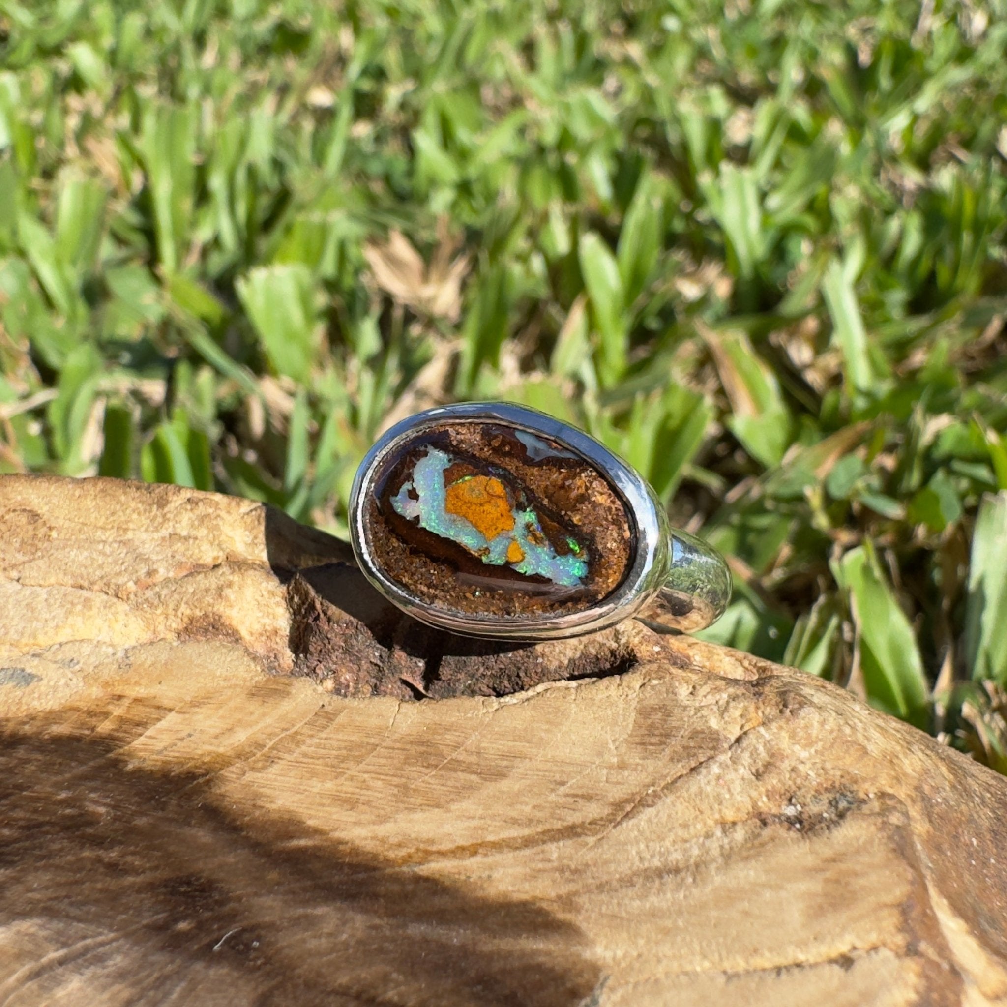 Outback to Ocean Spray ~ 4ct Solid Queensland Boulder Opal 925 Sterling Silver Ring