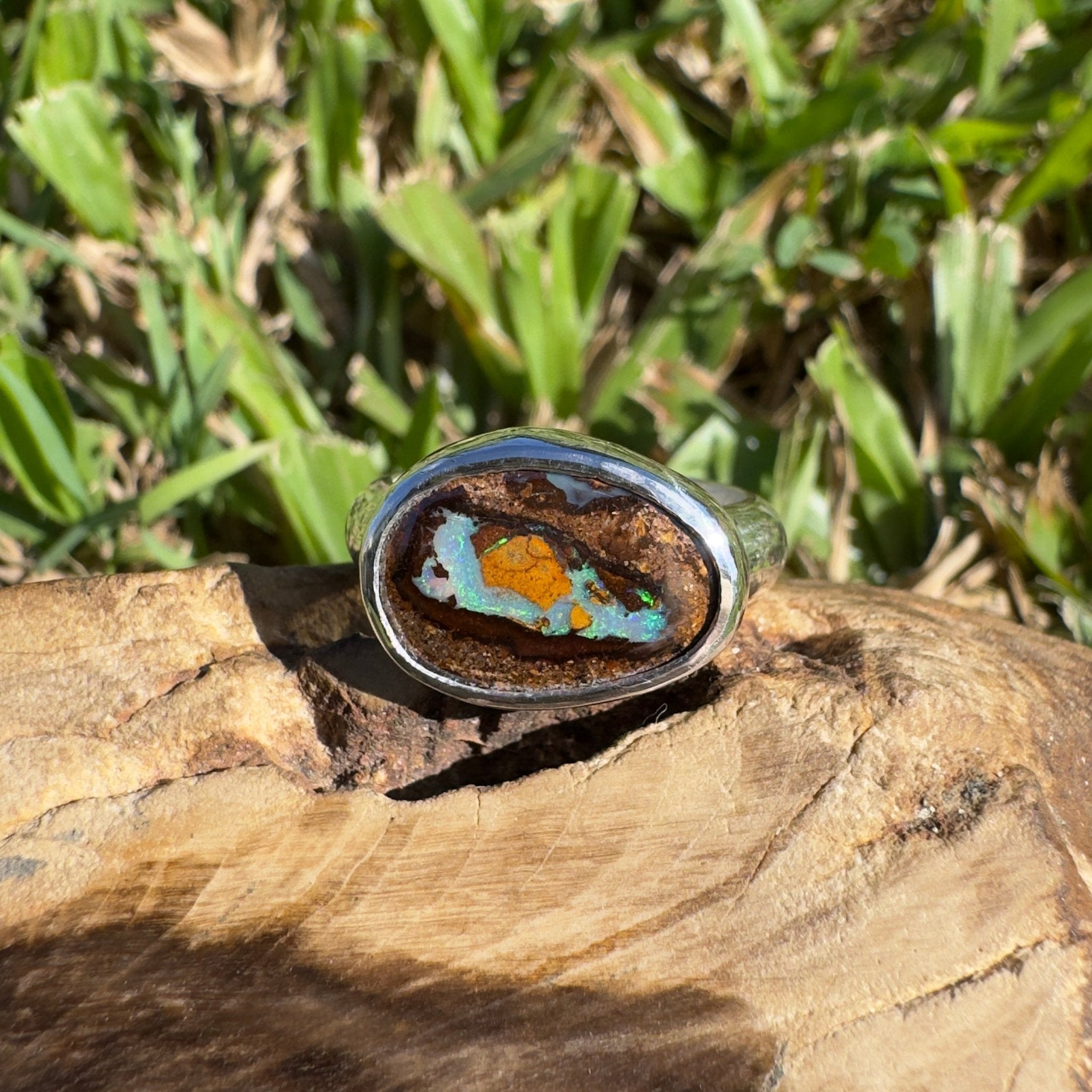 Outback to Ocean Spray ~ 4ct Solid Queensland Boulder Opal 925 Sterling Silver Ring