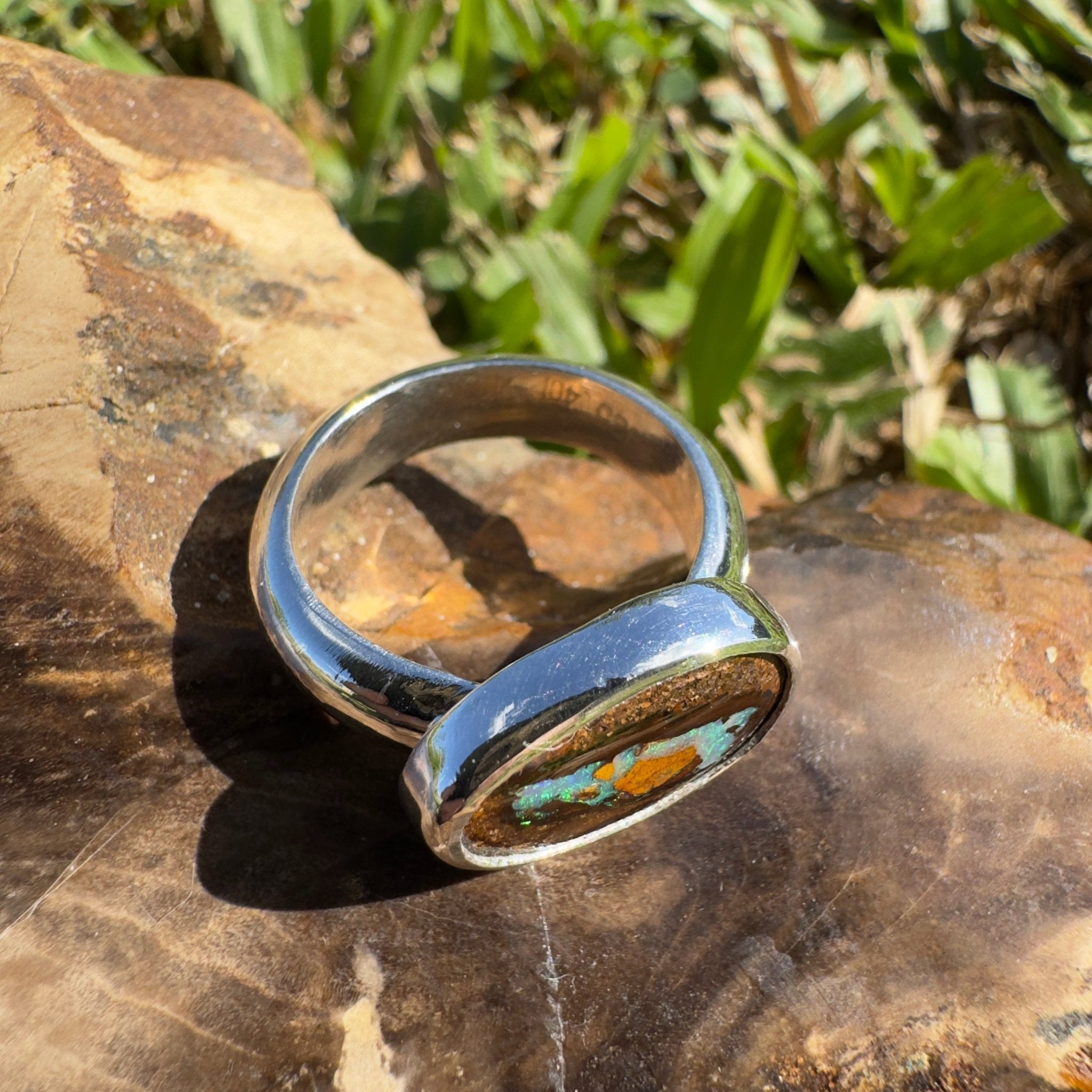 Outback to Ocean Spray ~ 4ct Solid Queensland Boulder Opal 925 Sterling Silver Ring
