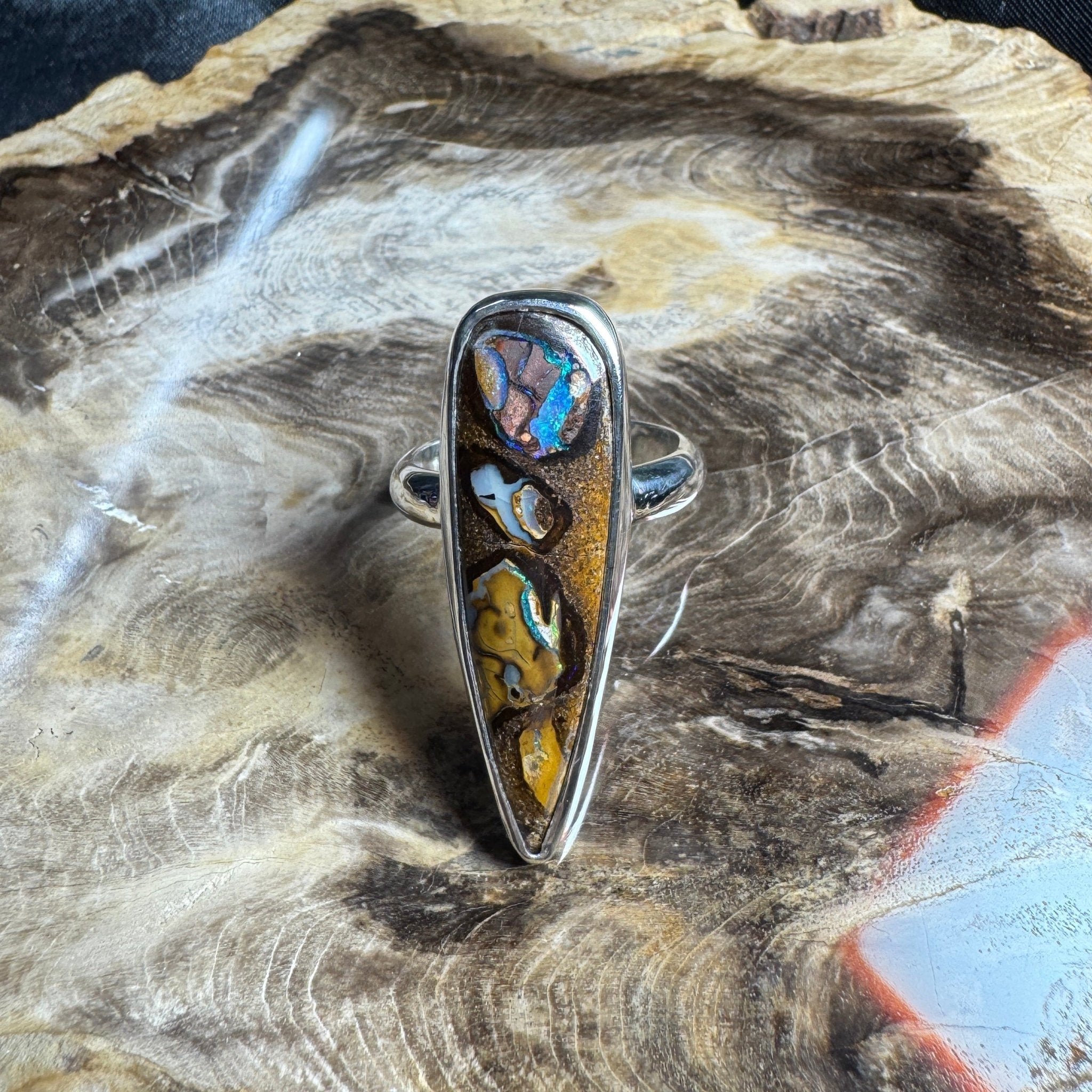 Outback to Ocean Whisper ~ 11.2ct Solid Queensland Boulder Opal 925 Sterling Silver Ring