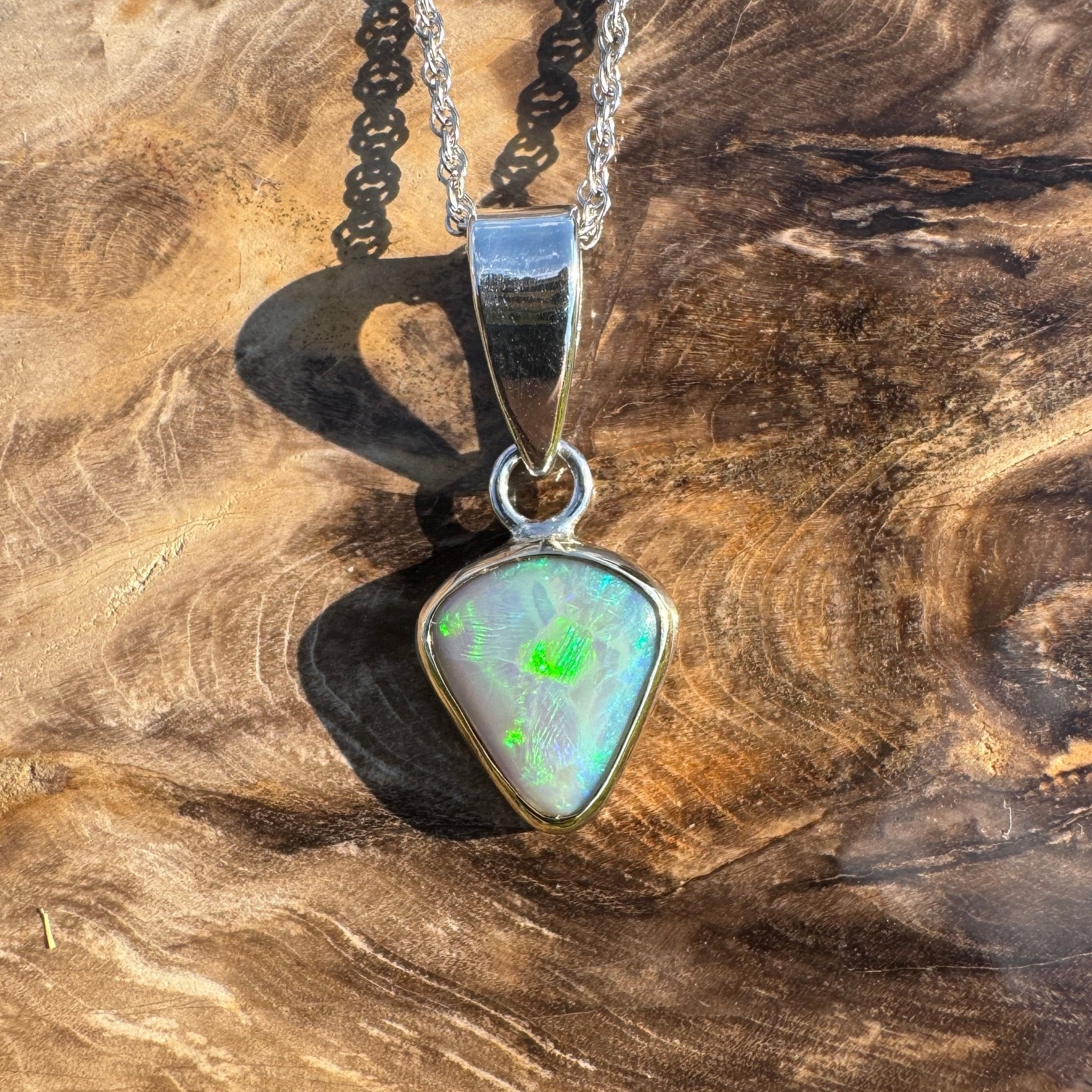 Pacific Stream ~ 3ct Solid Lightning Ridge Opal Two - tone 9ct Gold and 925 Sterling Silver Pendant Necklace