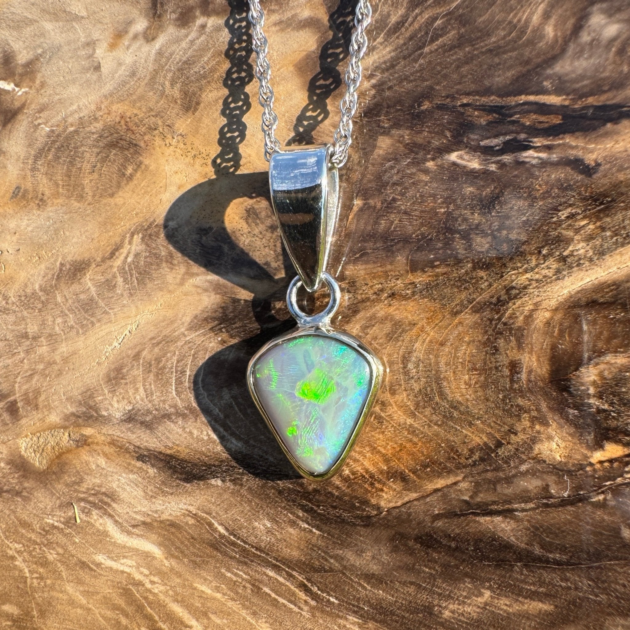 Pacific Stream ~ 3ct Solid Lightning Ridge Opal Two - tone 9ct Gold and 925 Sterling Silver Pendant Necklace