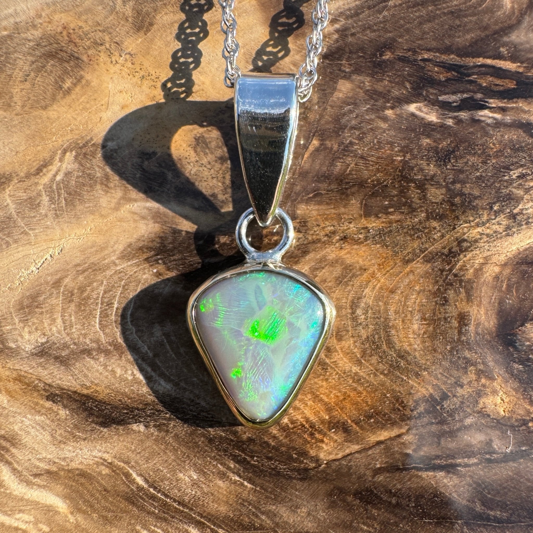 Pacific Stream ~ 3ct Solid Lightning Ridge Opal Two - tone 9ct Gold and 925 Sterling Silver Pendant Necklace