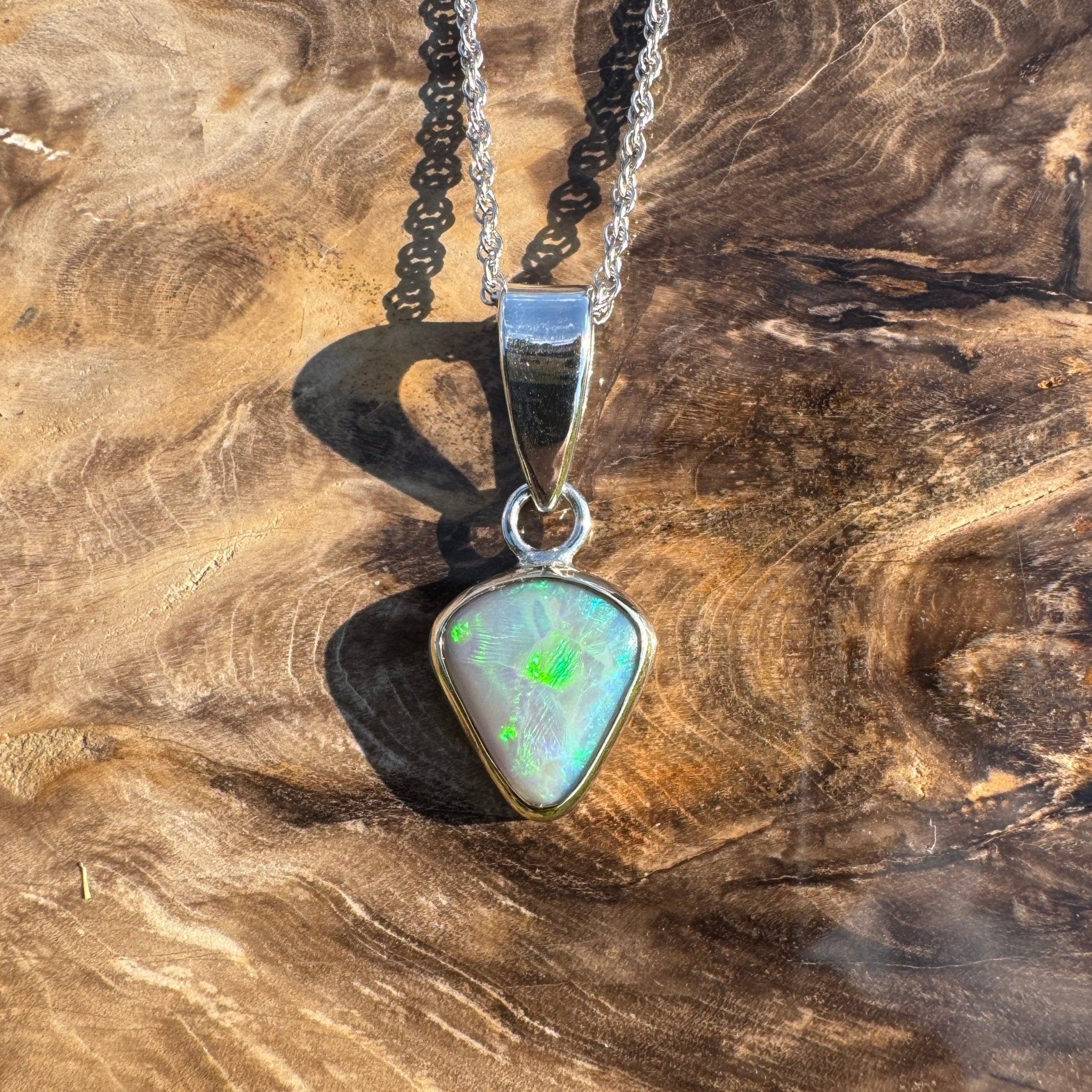 Pacific Stream ~ 3ct Solid Lightning Ridge Opal Two - tone 9ct Gold and 925 Sterling Silver Pendant Necklace