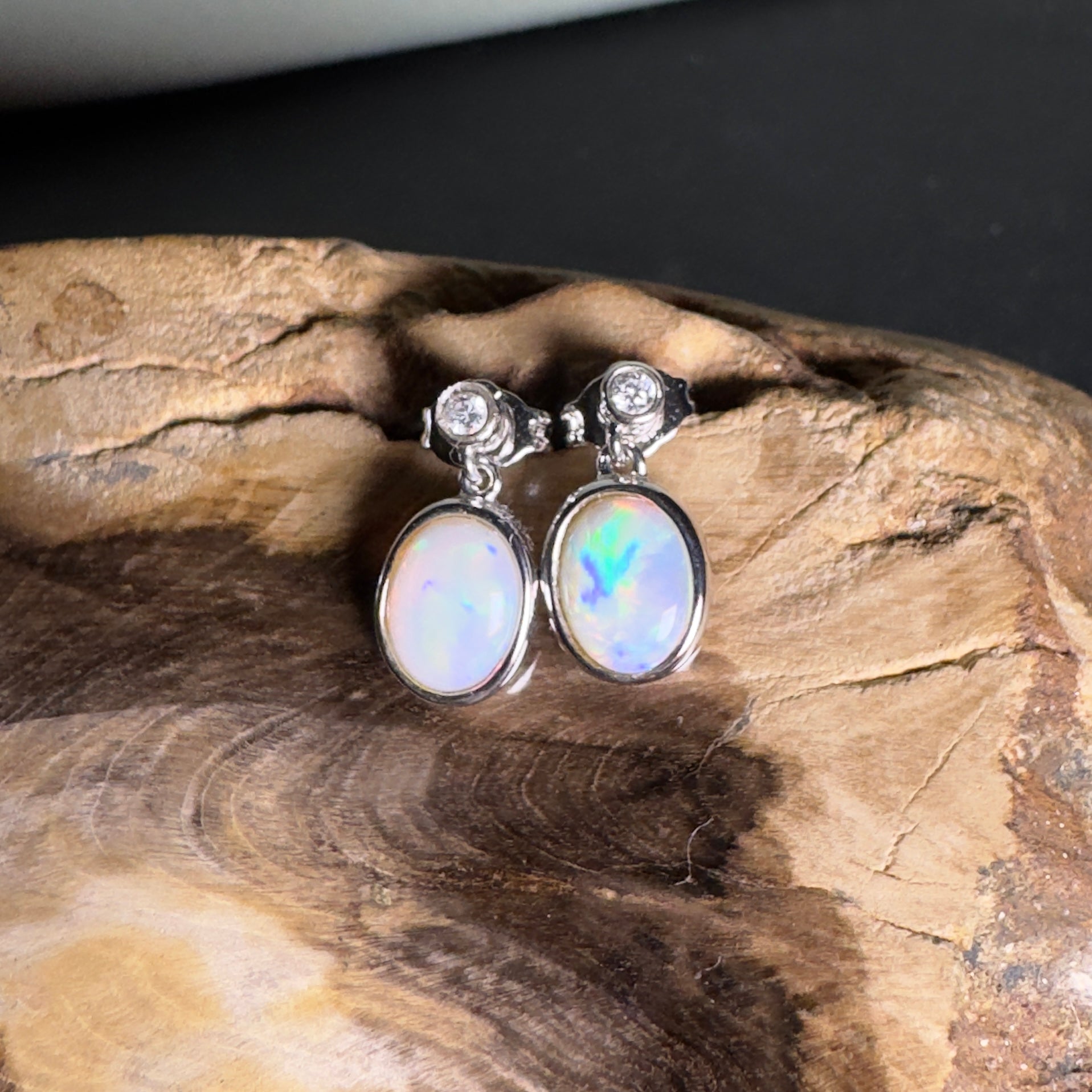 Painted Basin Light - 1.8ct Coober Pedy Opal 925 Silver Earrings