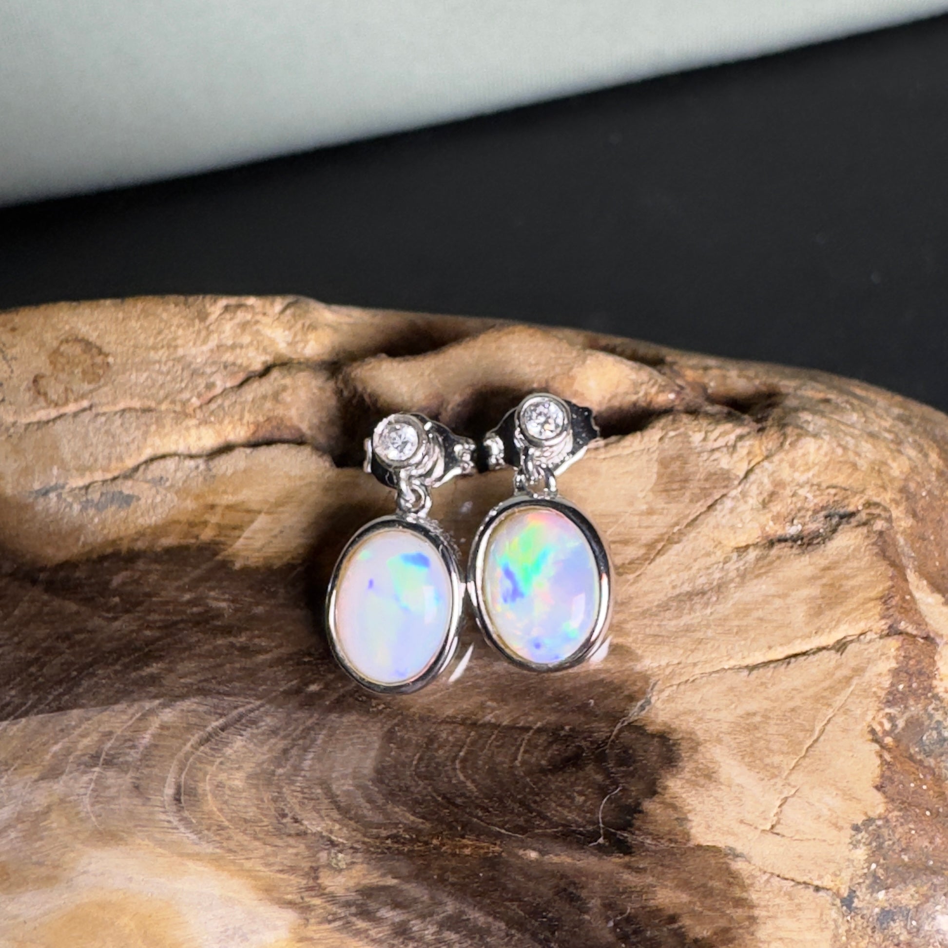 Painted Basin Light - 1.8ct Coober Pedy Opal 925 Silver Earrings