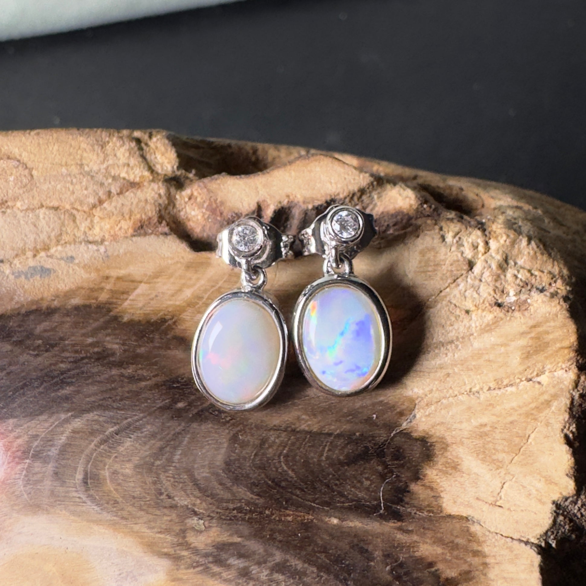 Painted Basin Light - 1.8ct Coober Pedy Opal 925 Silver Earrings