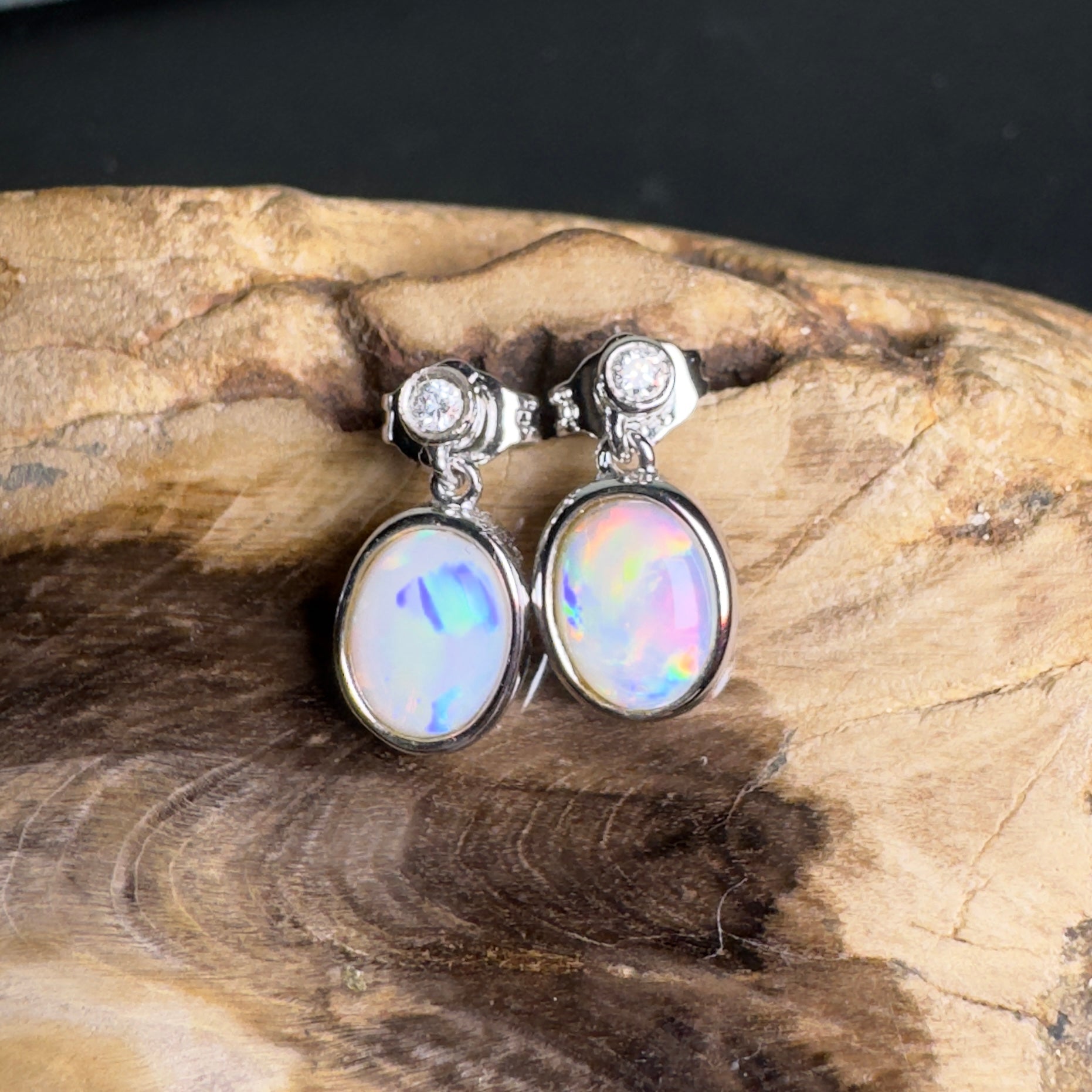 Painted Basin Light - 1.8ct Coober Pedy Opal 925 Silver Earrings
