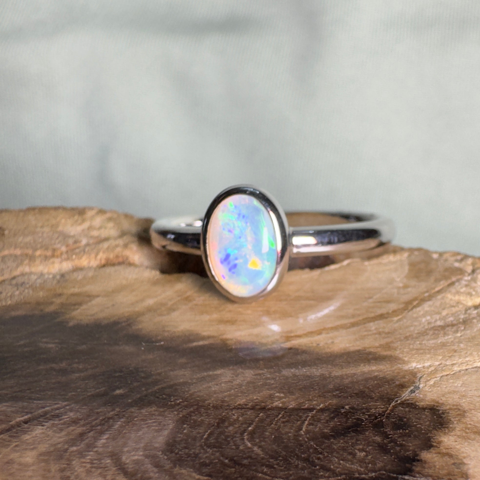 Painted Desert Halo ~ 0.4ct Solid Coober Pedy Opal 925 Silver Ring