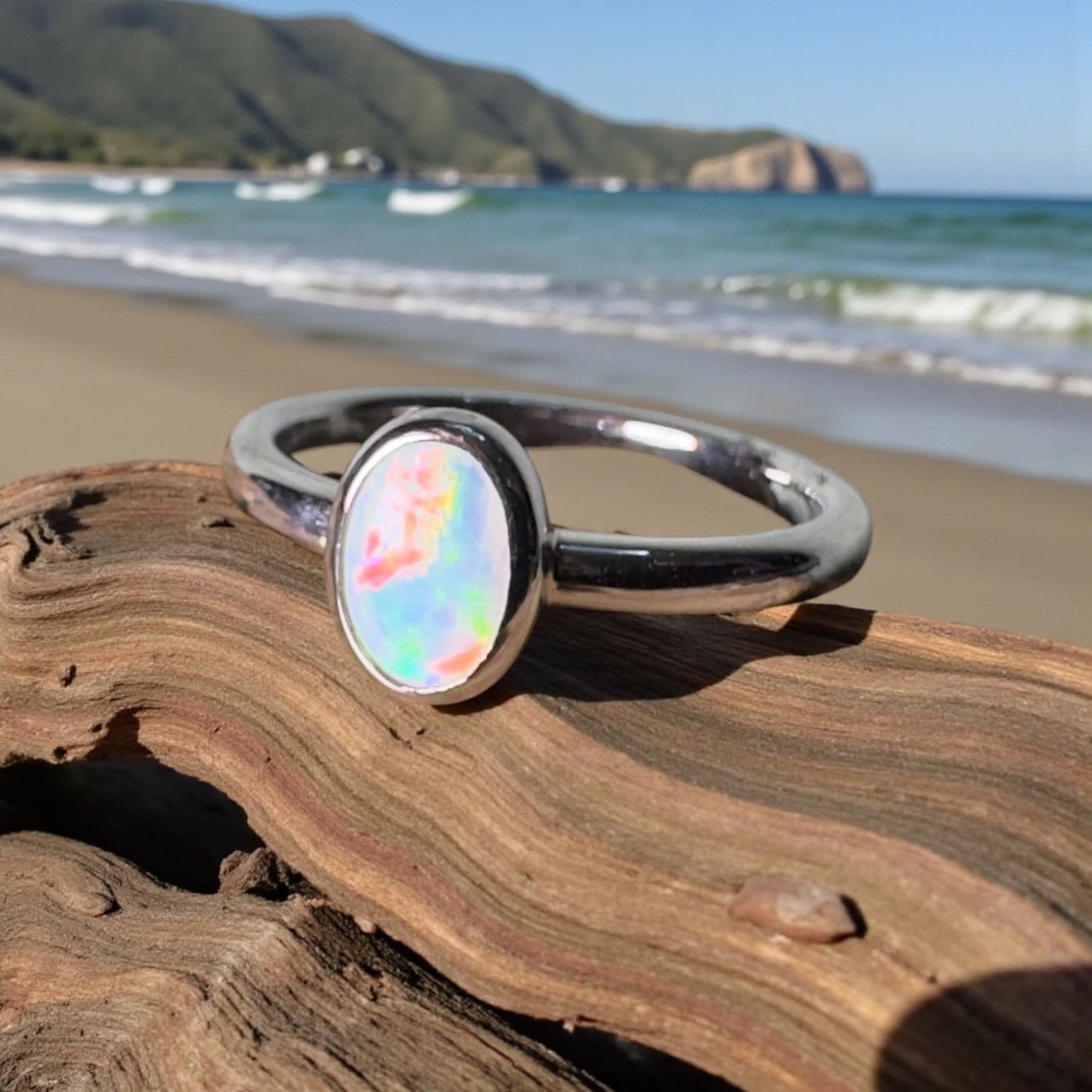 Painted Desert Halo ~ 0.4ct Solid Coober Pedy Opal 925 Silver Ring