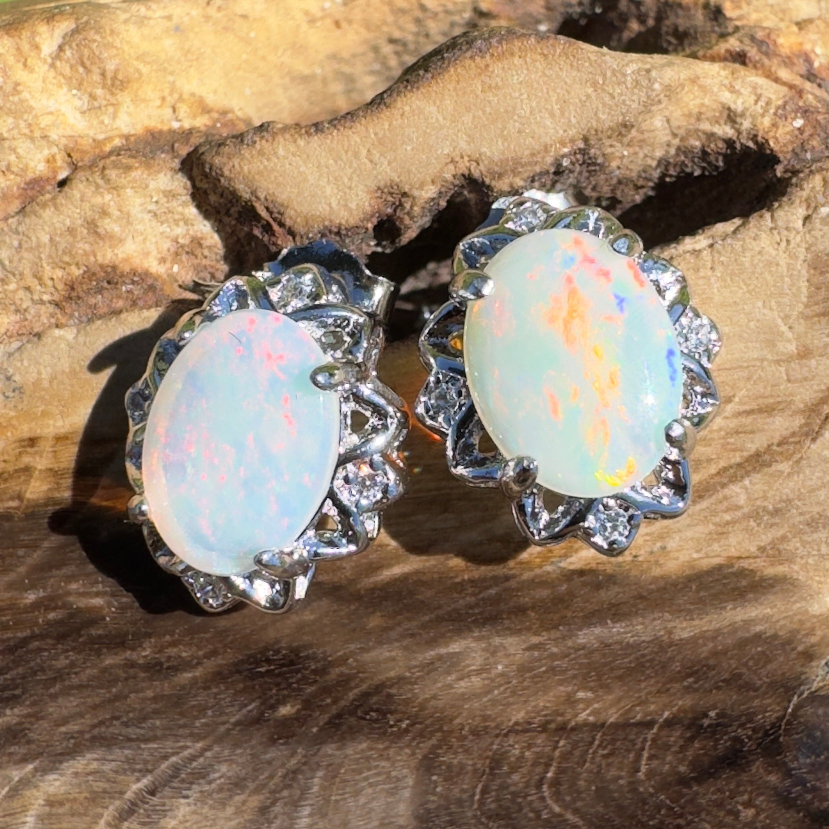Painted Range Light - 1.3ct Coober Pedy Opal 925 Silver Earrings