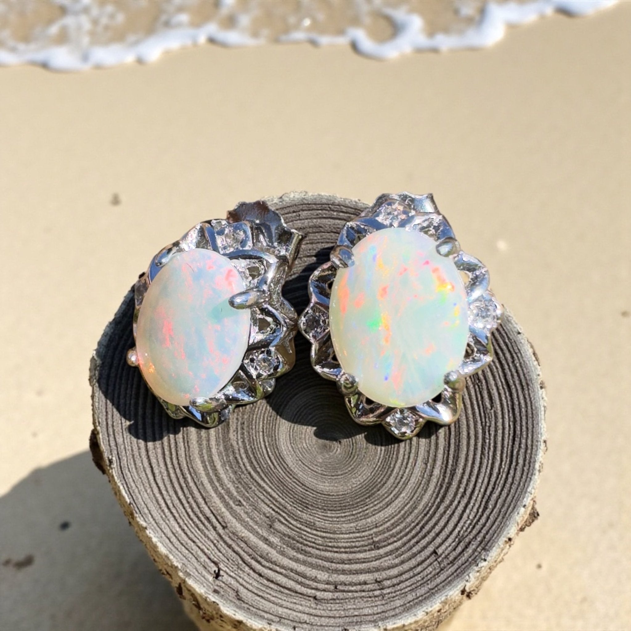 Painted Range Light - 1.3ct Coober Pedy Opal 925 Silver Earrings