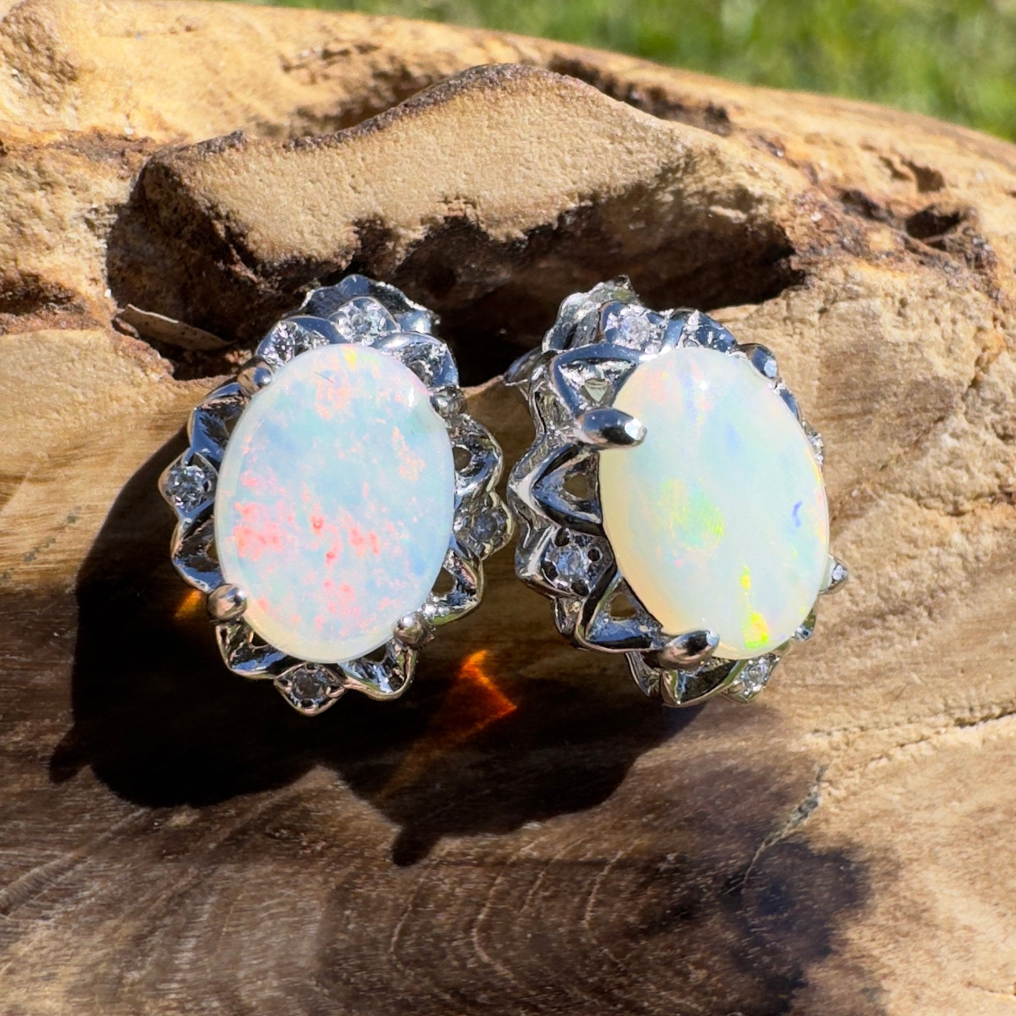 Painted Range Light - 1.3ct Coober Pedy Opal 925 Silver Earrings