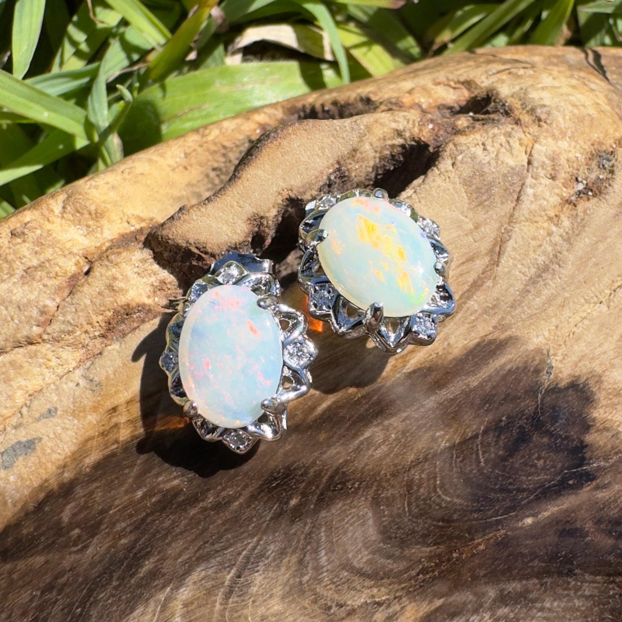 Painted Range Light - 1.3ct Coober Pedy Opal 925 Silver Earrings