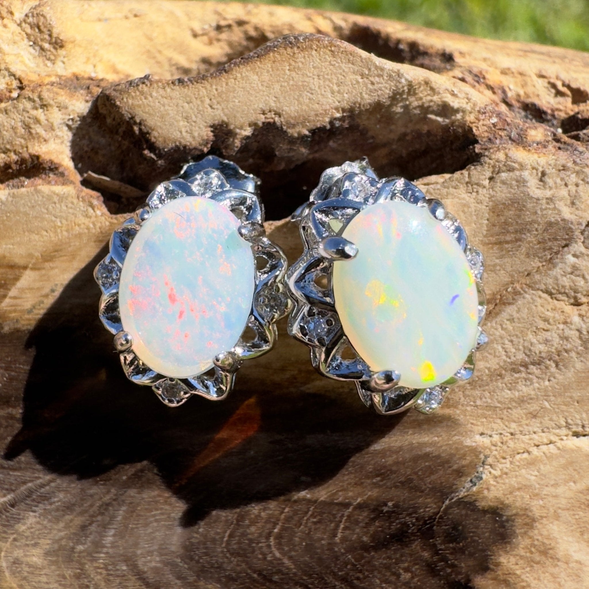 Painted Range Light - 1.3ct Coober Pedy Opal 925 Silver Earrings