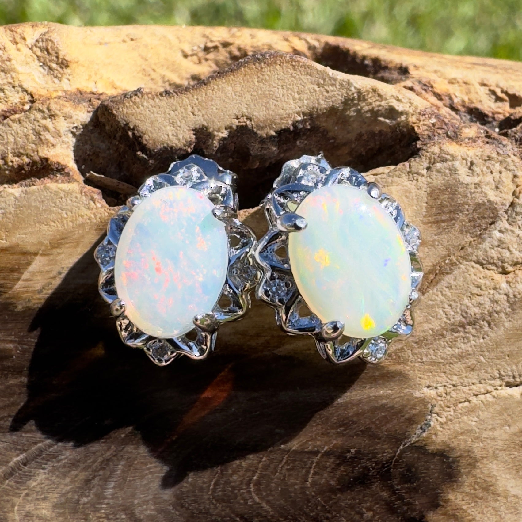 Painted Range Light - 1.3ct Coober Pedy Opal 925 Silver Earrings